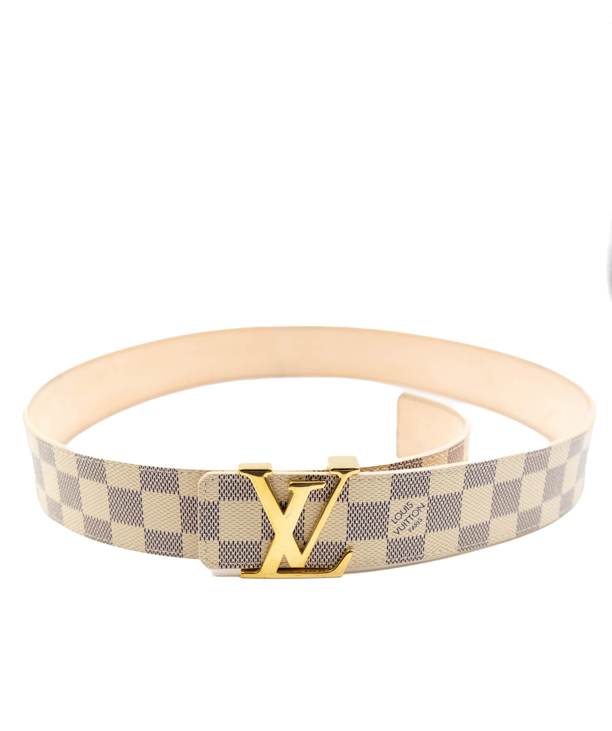 Louis Vuitton Damier Azur Checkered LV Men’s Belt White Size 85/34