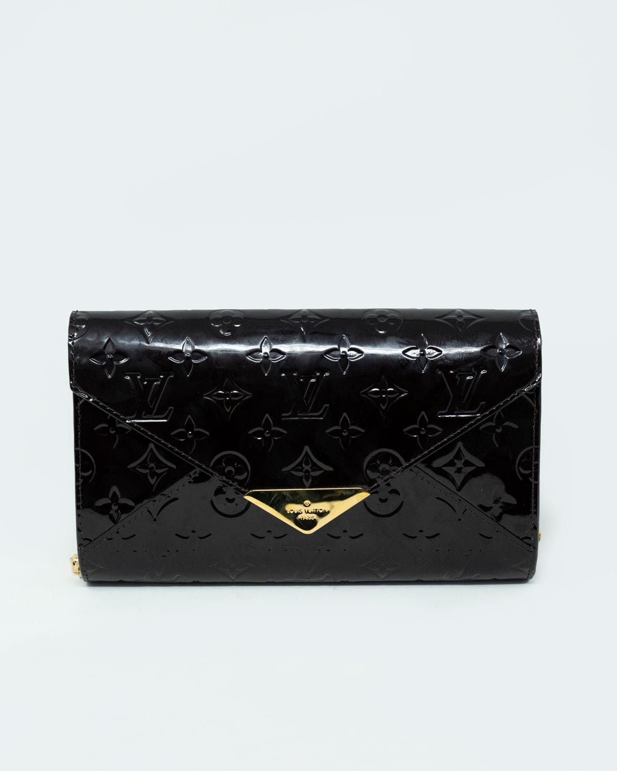 Louis Vuitton women's black patent leather small bag on a chain