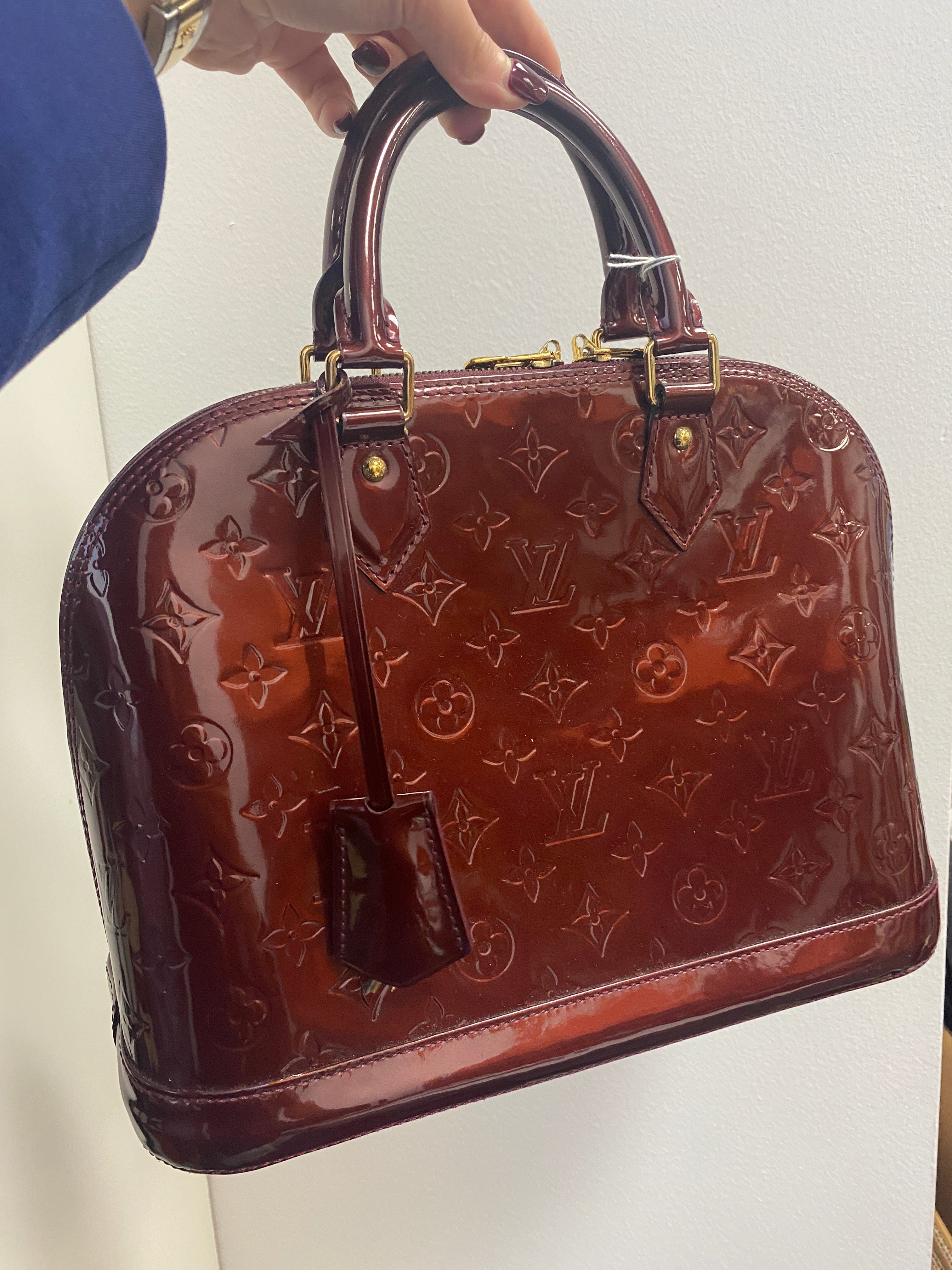 LOUIS VUITTON Alma PM Monogram Vernis Satchel Bag Red