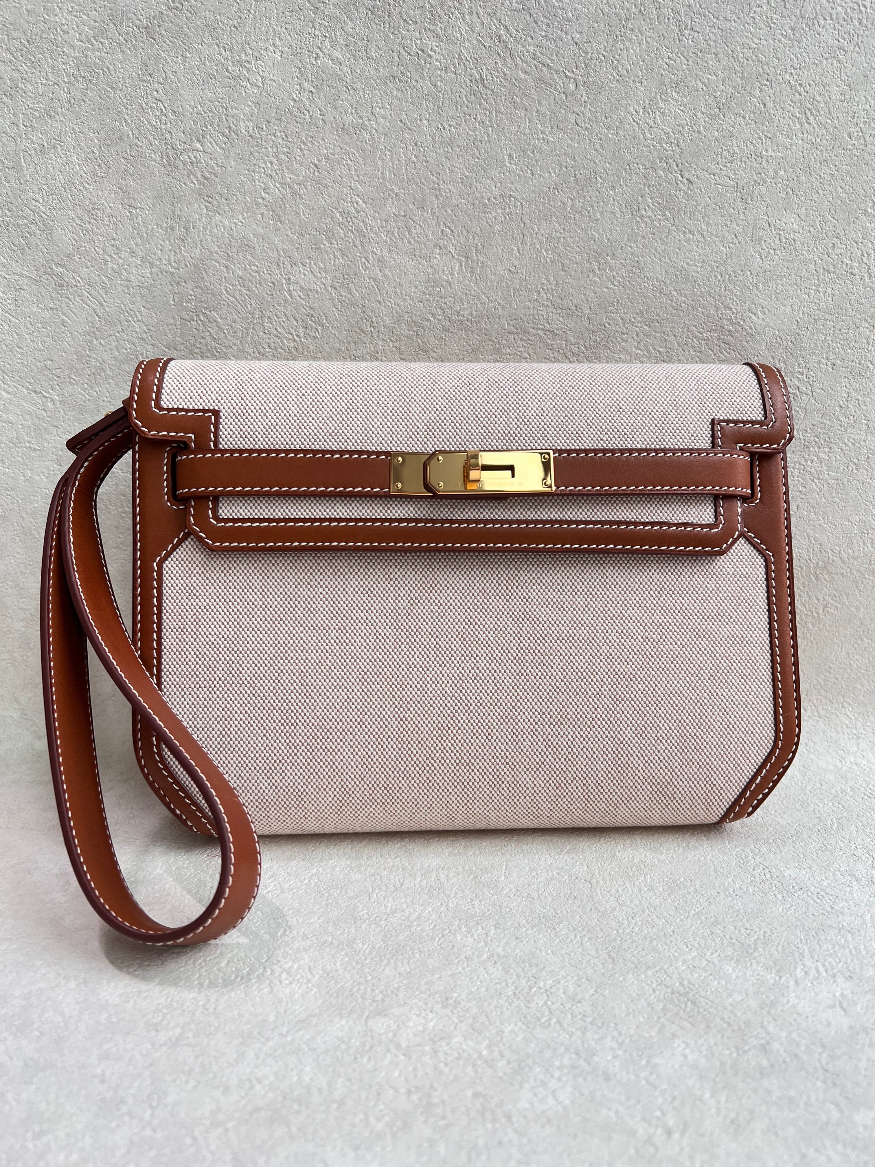 Hermes Kelly Depeche Fauve Toile PHW #Z SYCYB1133