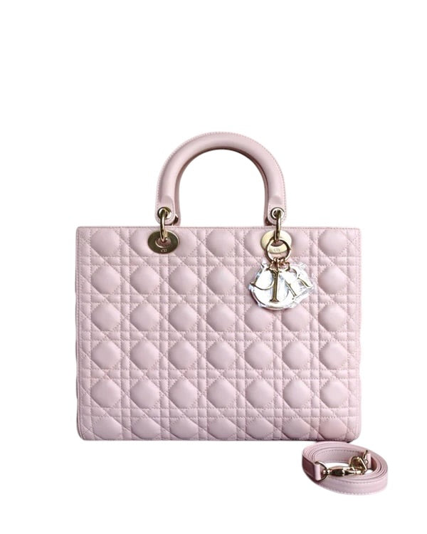 DIOR LADY LARGE - CANNAGE LAMBSKIN LIGHT PINK GOLD HARDWARE SYCMDA109