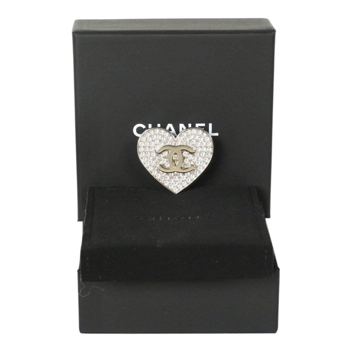 Chanel 26P CC Heart Full Crystal Brooch in Box