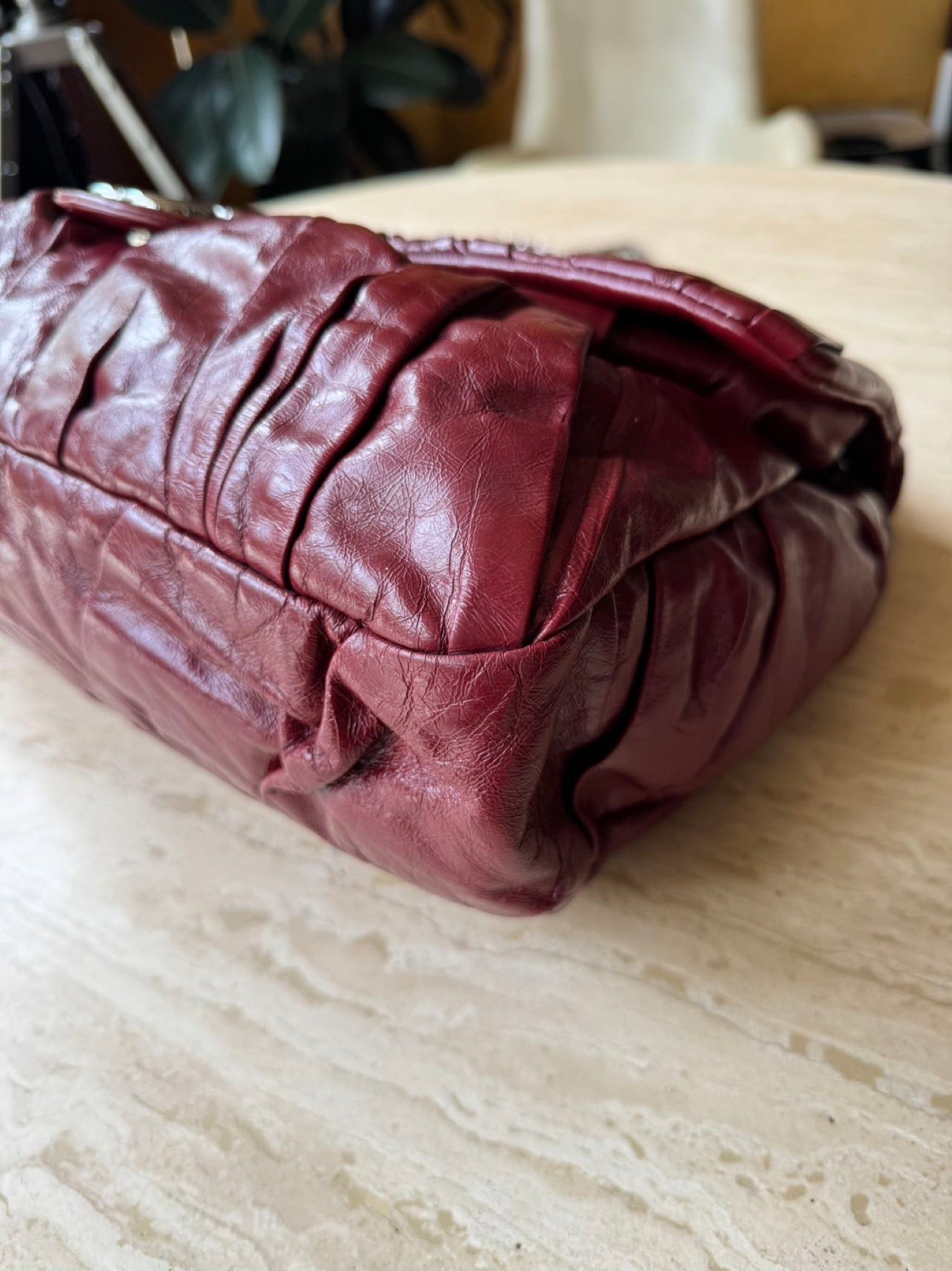 Chanel XXL Airport Flap Bag Burgundy Waxed Leather Silver Hardware image 1