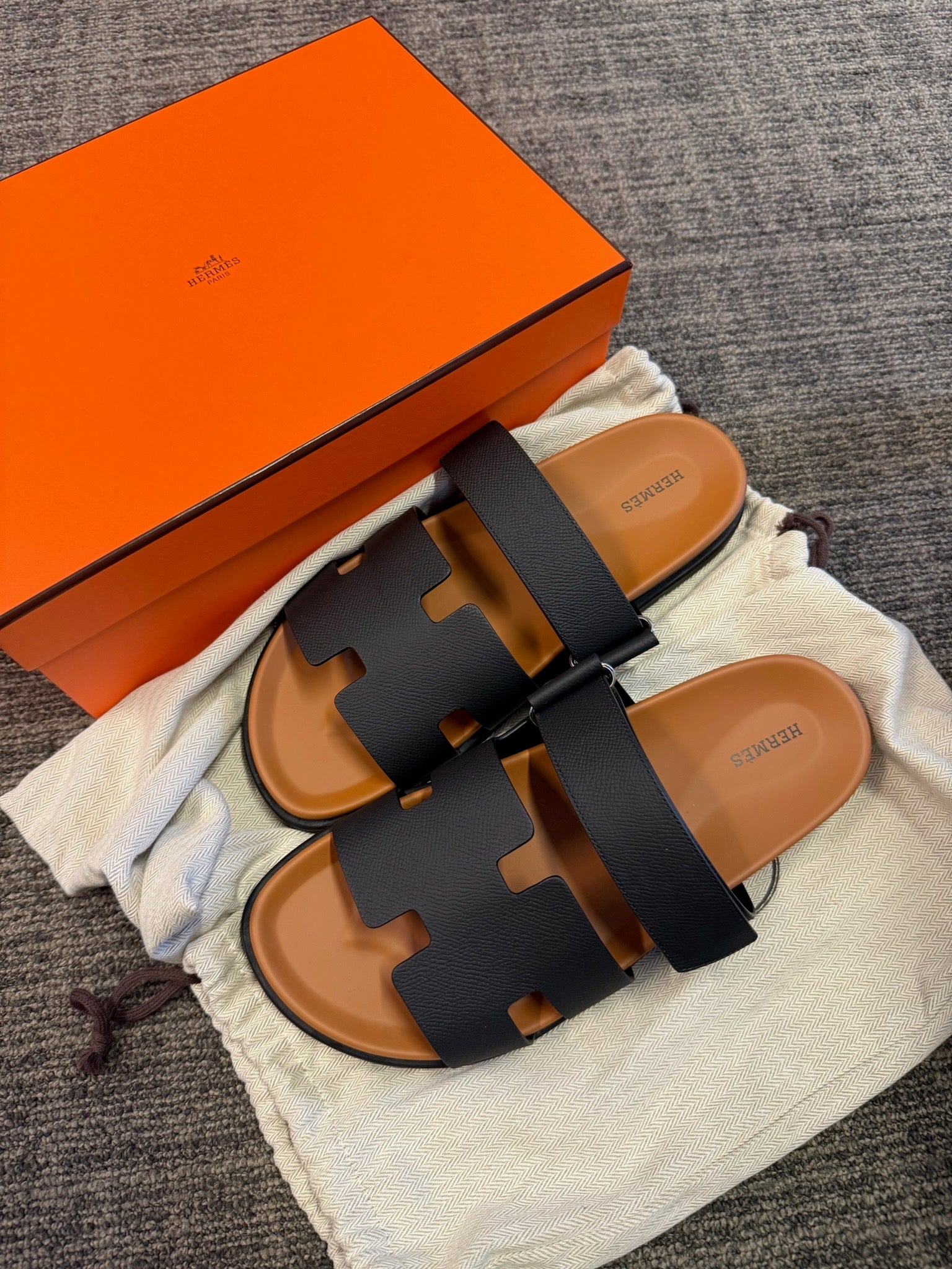 Size 42.5 - Hermès Chypre Sandals - Black & Natural image 1
