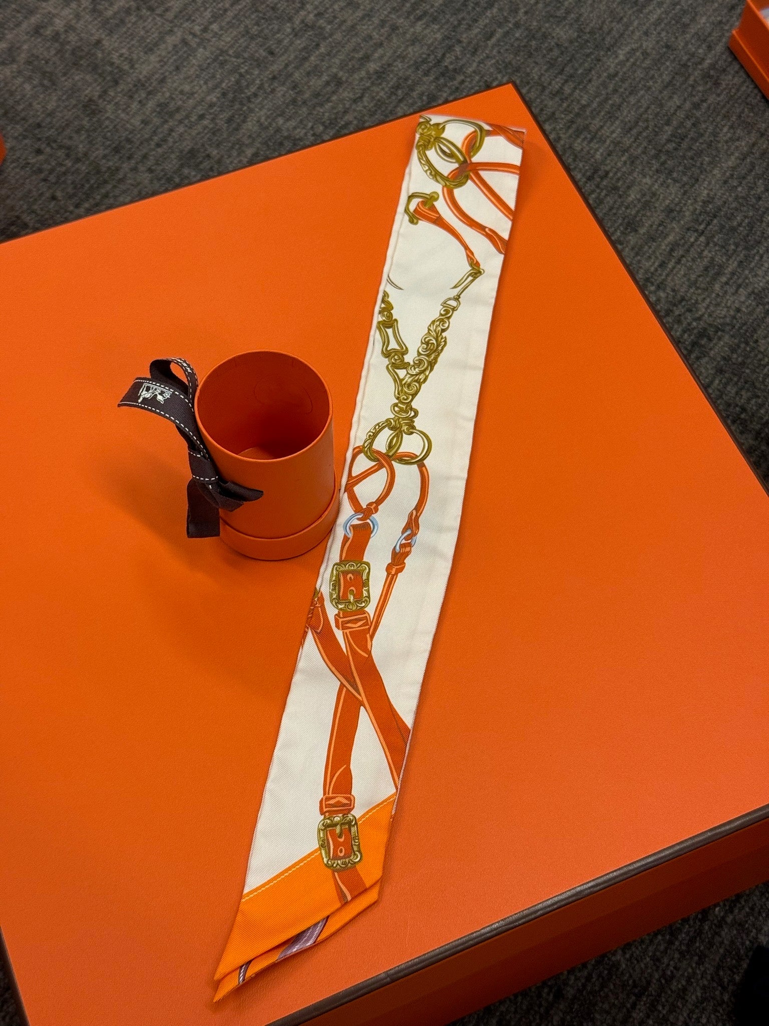 Hermès Twilly - White & Orange Equestrian Print image 1