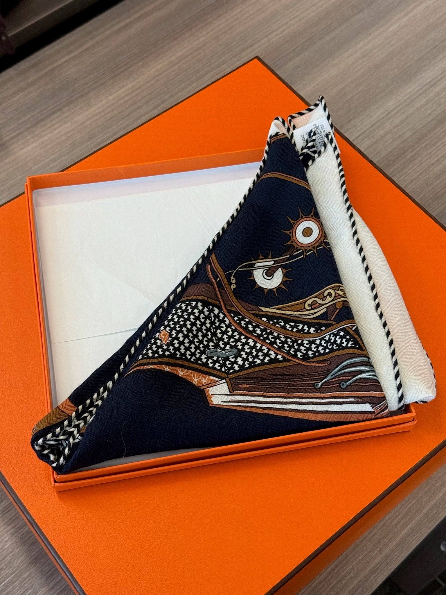 Hermès Silk Scarf - Navy / White / Brown image 1