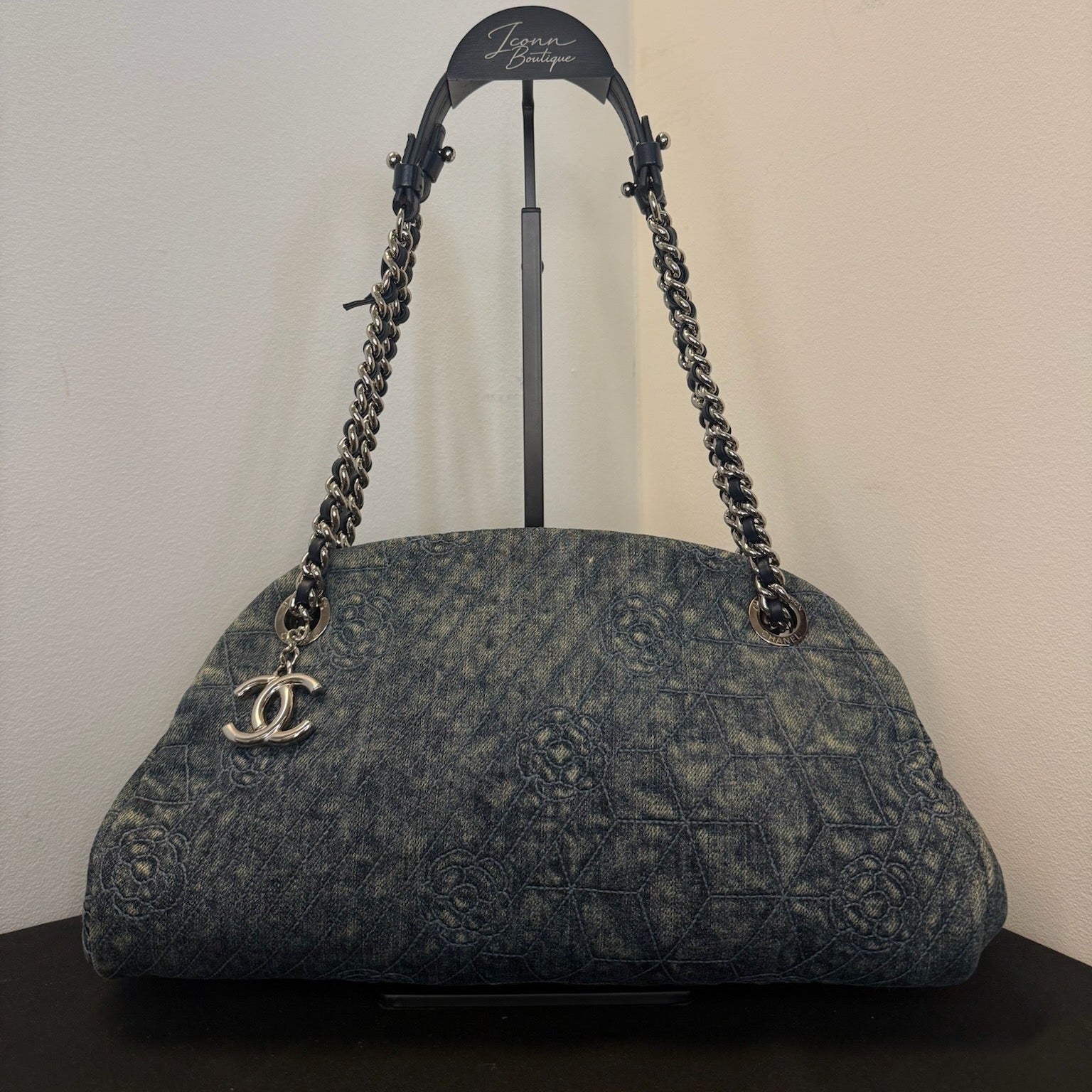Chanel Denim Camellia Chain Shoulder Bag - Blue image 1