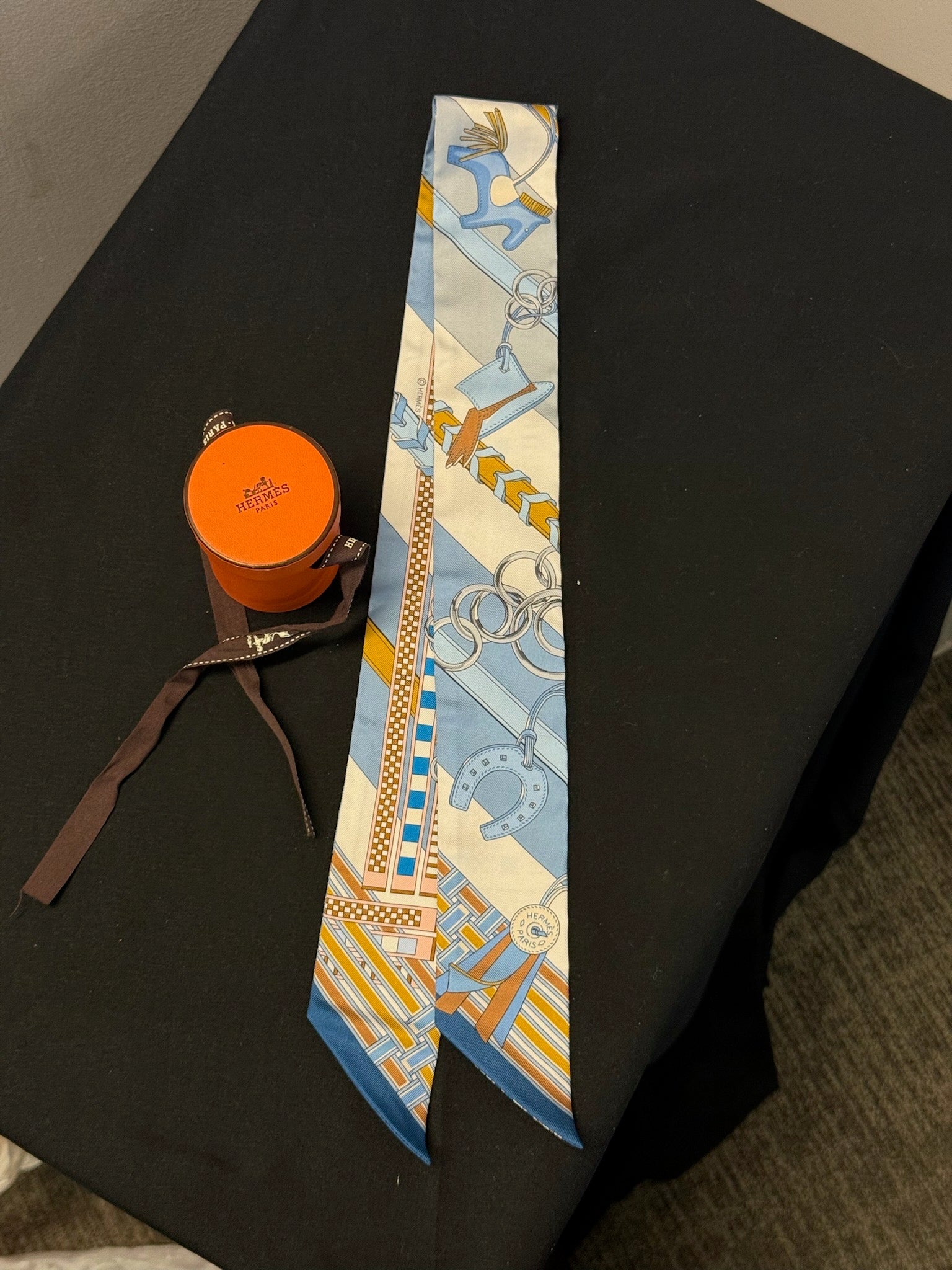 Hermès Twilly - Light Blue & Orange Equestrian Print image 1