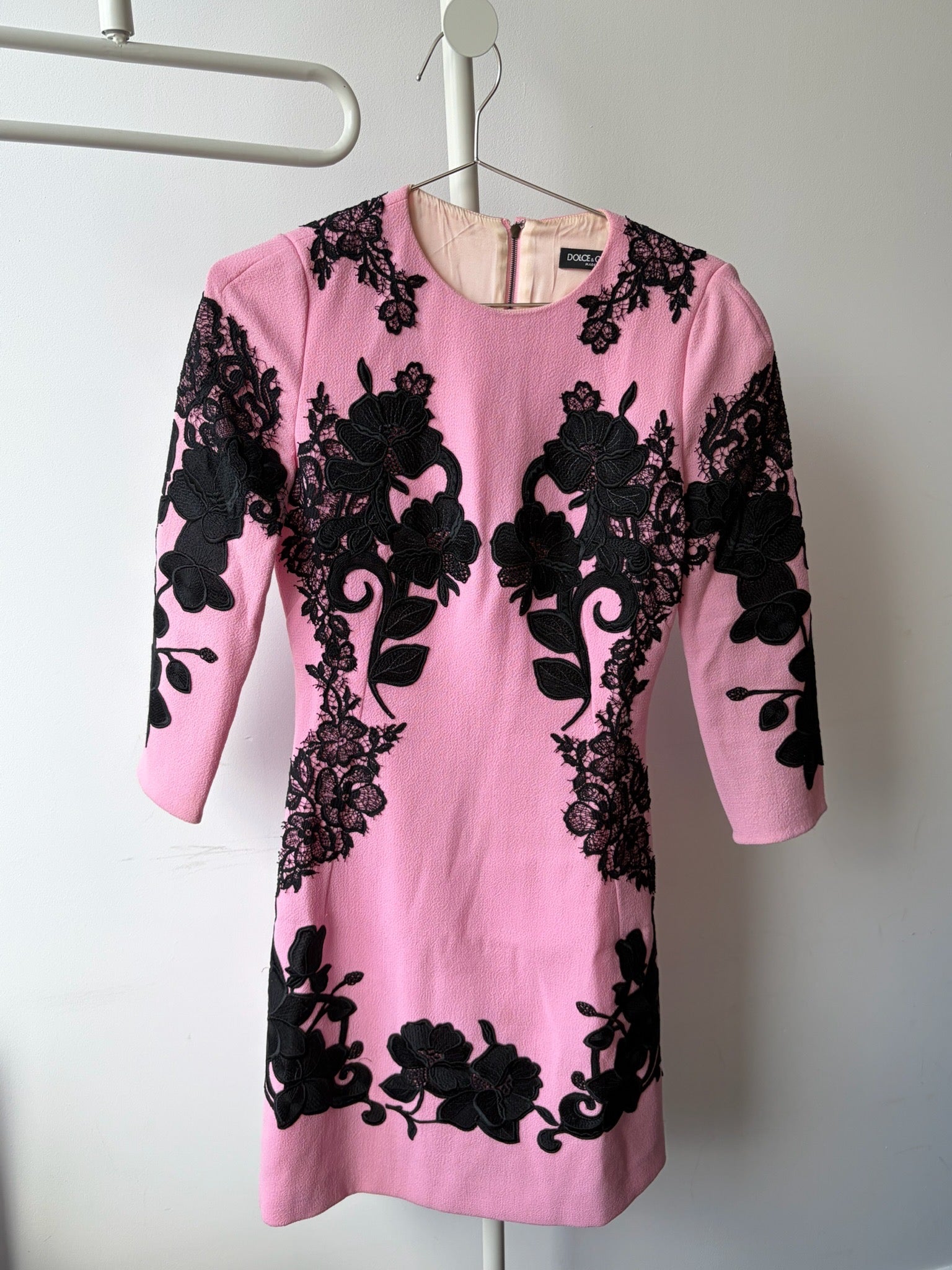 Dolce & Gabbana Pink Lace Long Sleeve Dress image 1