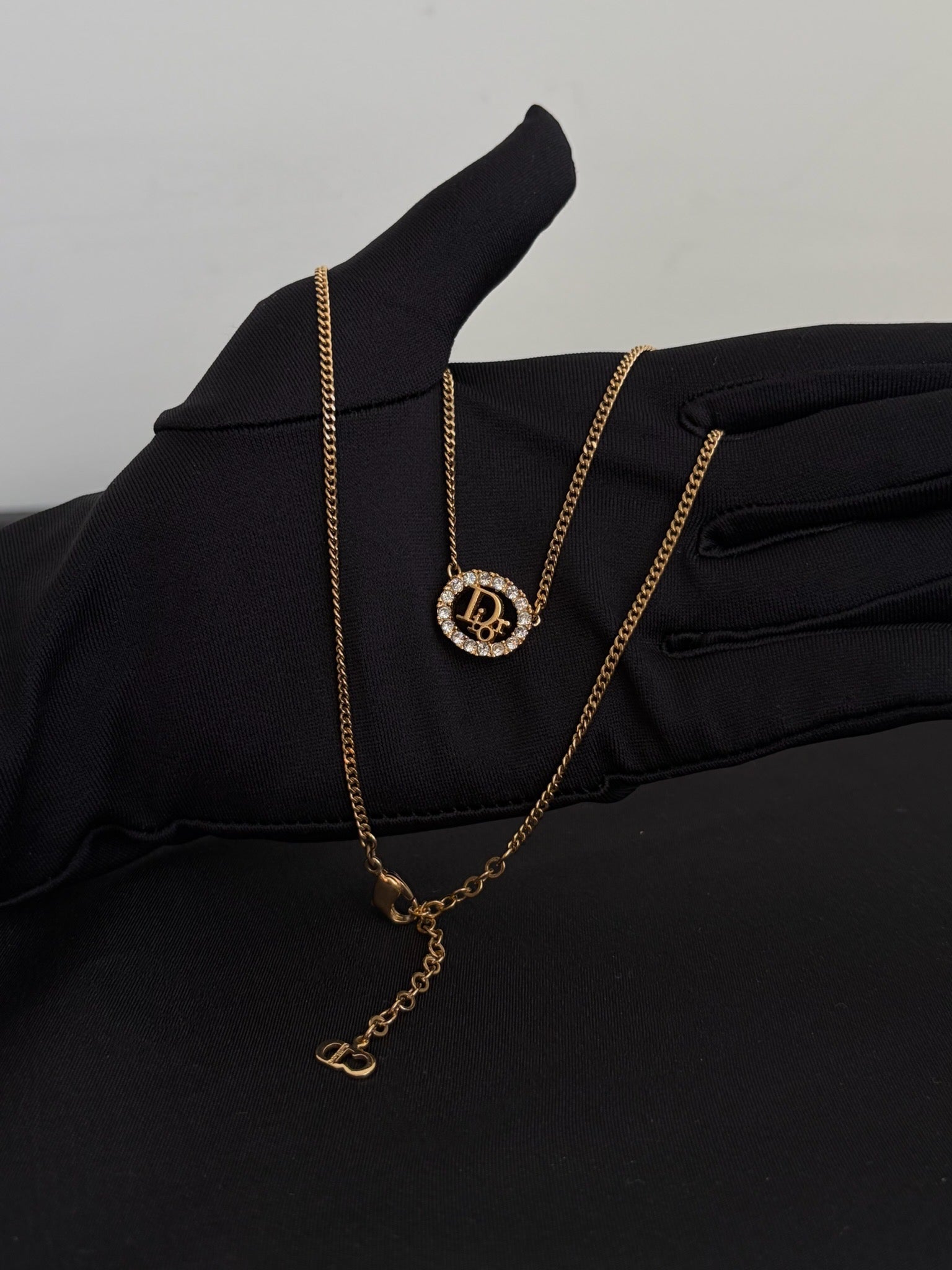Dior Gold Crystal Oval Logo Necklace image 1