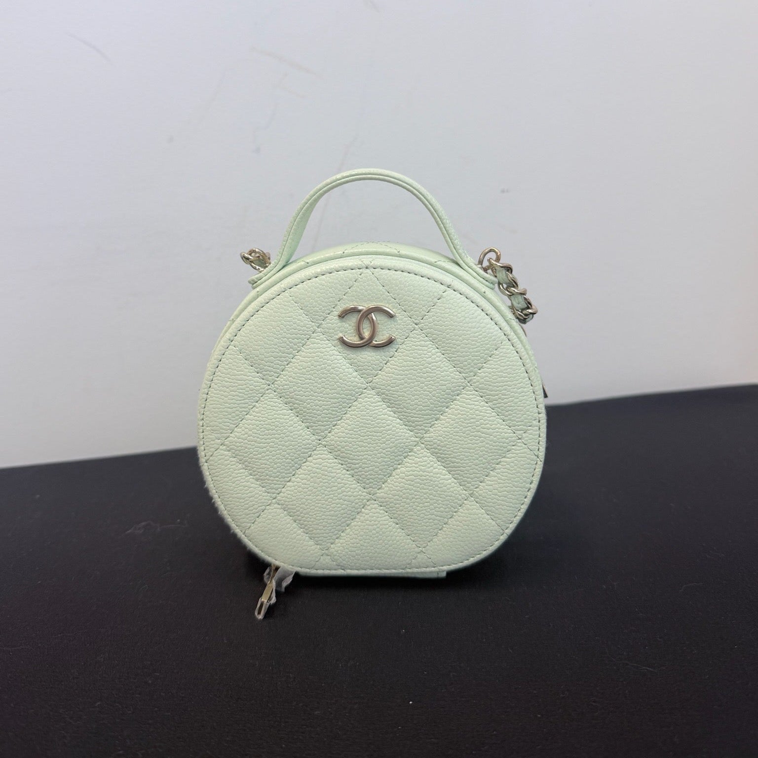 Chanel Apple Green Caviar Leather Round Vanity Bag with Top Handle image 1