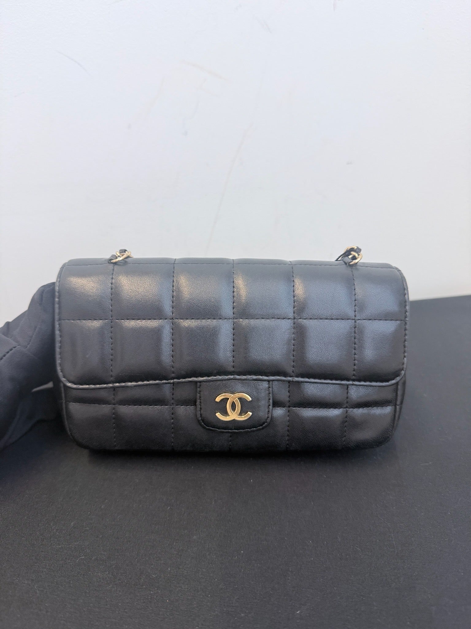 Chanel Black Lambskin Mini Classic Flap Camellia Ice Cube Chain Bag image 1