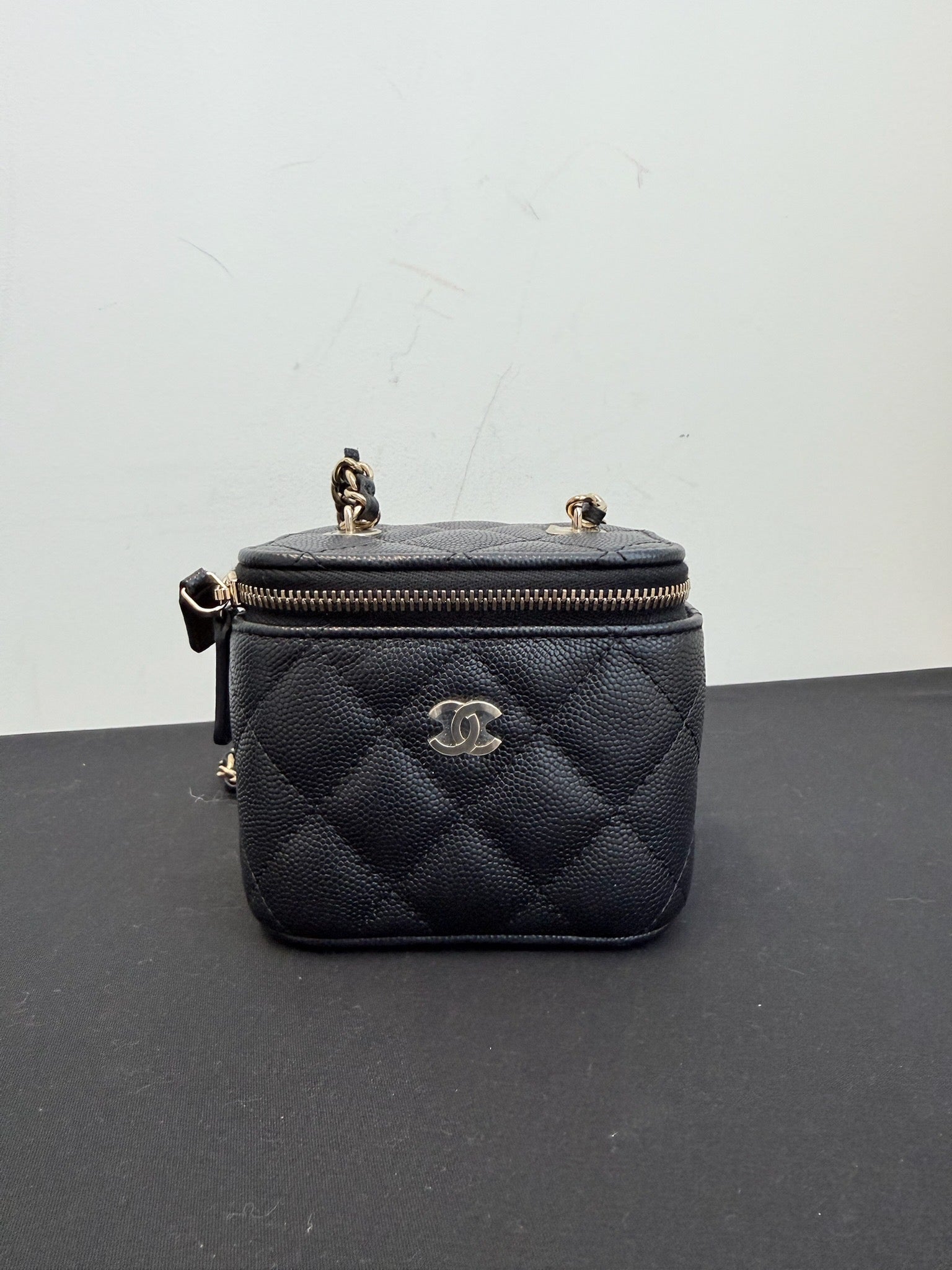 Chanel Black Lambskin Mini Vanity Case with Top Handle image 1