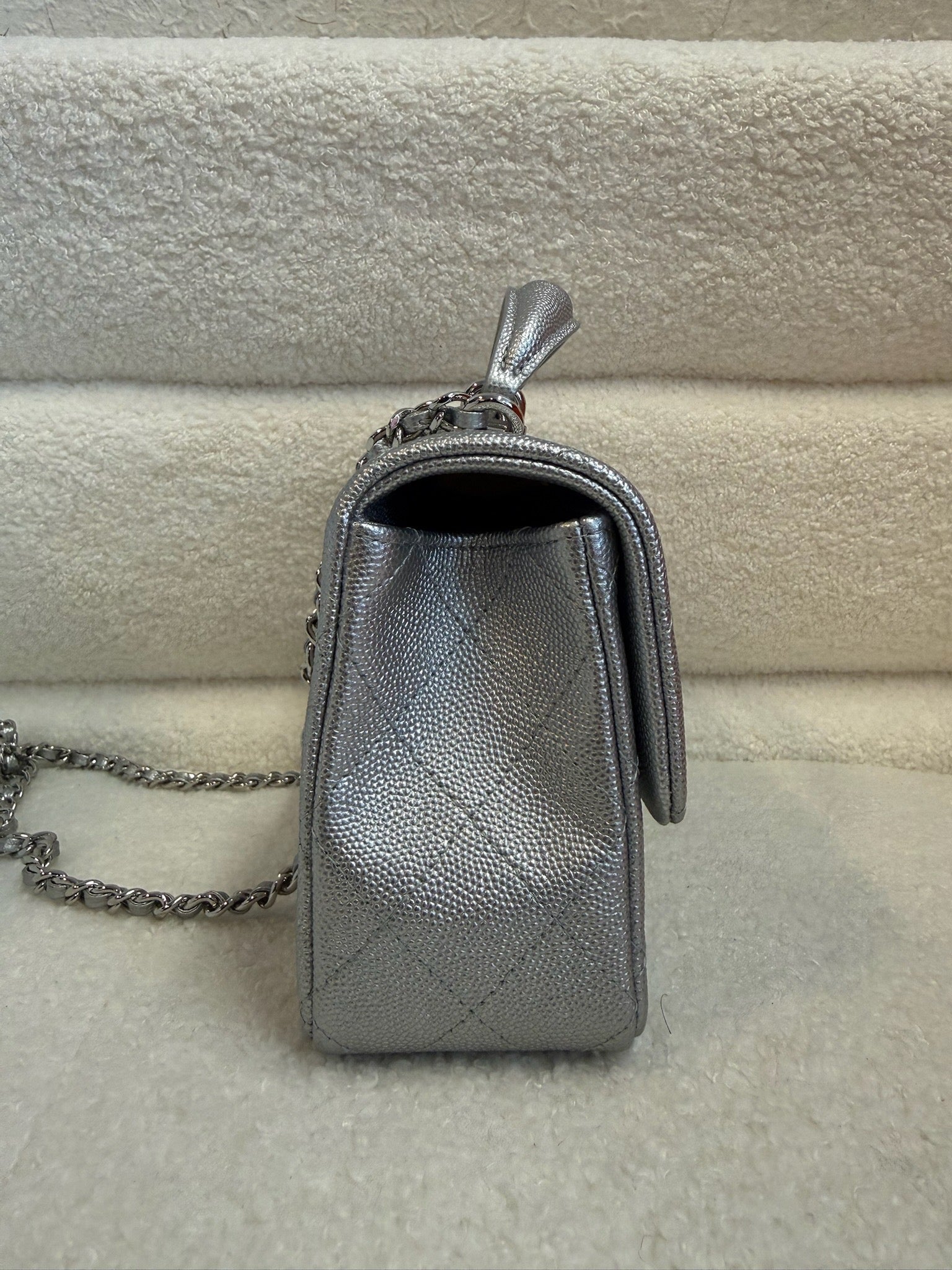 Chanel Mini Top Handle Flap Bag - Silver image 2