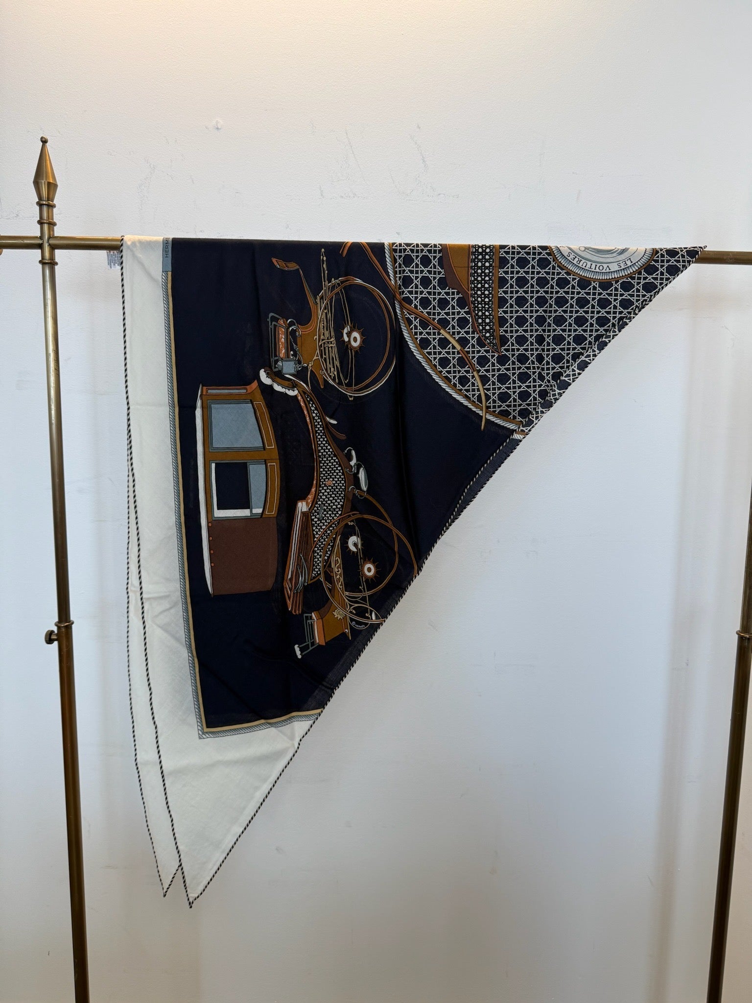 Hermès Silk Scarf - Navy / White / Brown image 2