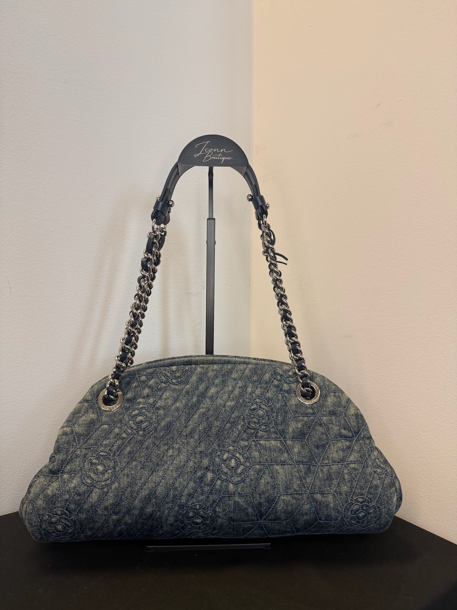Chanel Denim Camellia Chain Shoulder Bag - Blue image 2