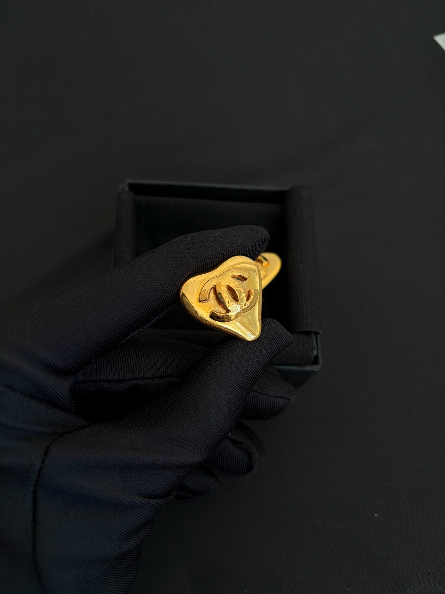Chanel Gold Glossy Heart CC Ear Clips image 2