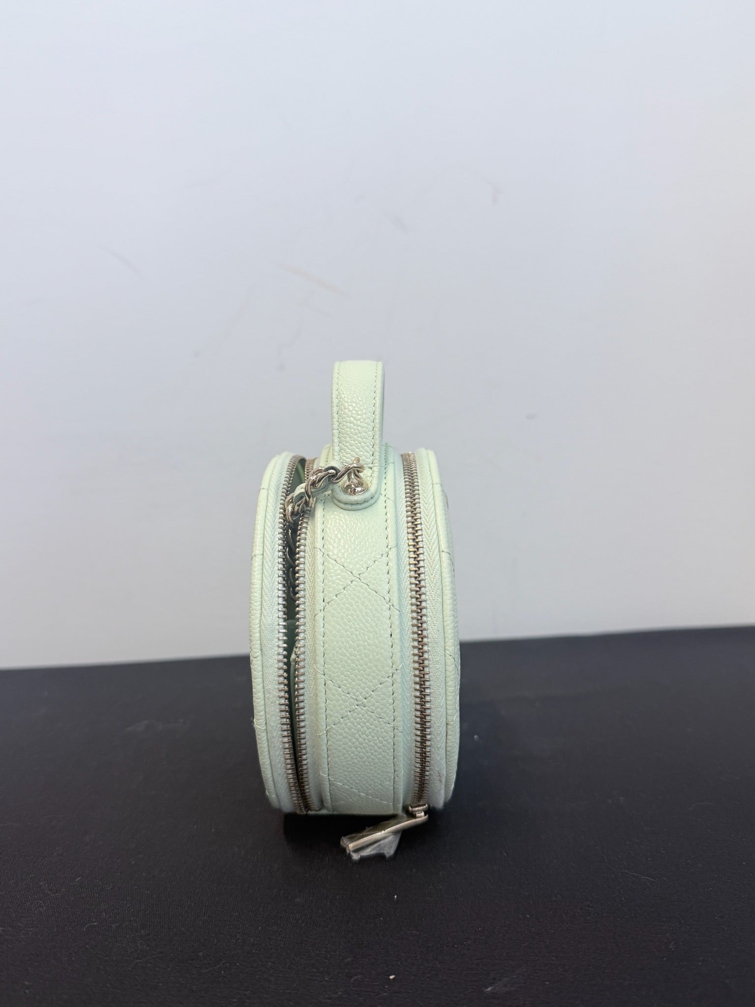 Chanel Apple Green Caviar Leather Round Vanity Bag with Top Handle image 2