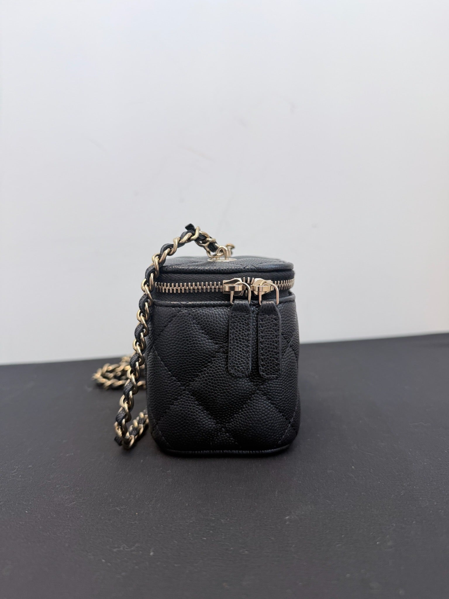 Chanel Black Lambskin Mini Vanity Case with Top Handle image 2