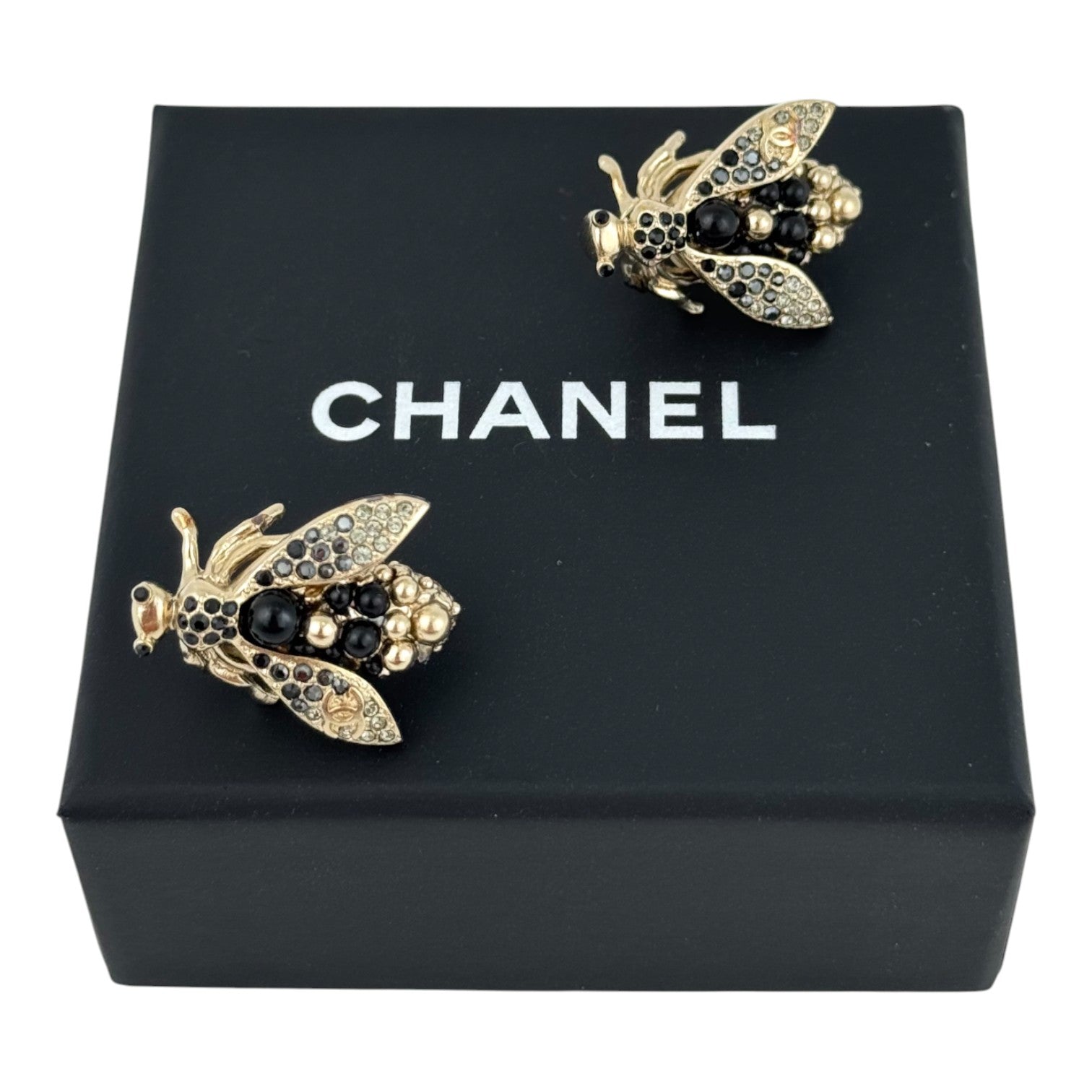 Chanel Crystal Bug Clip-On Earrings 16B