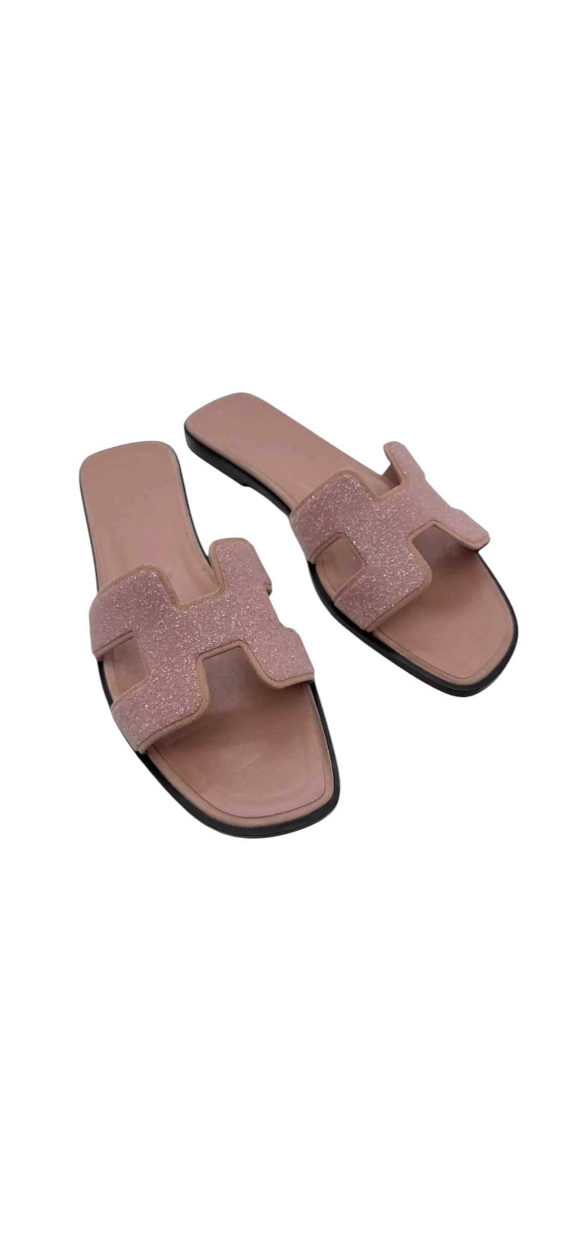 Hermes Oran Sandals Nude Pink Beaded Sz 38.5 DLT7845