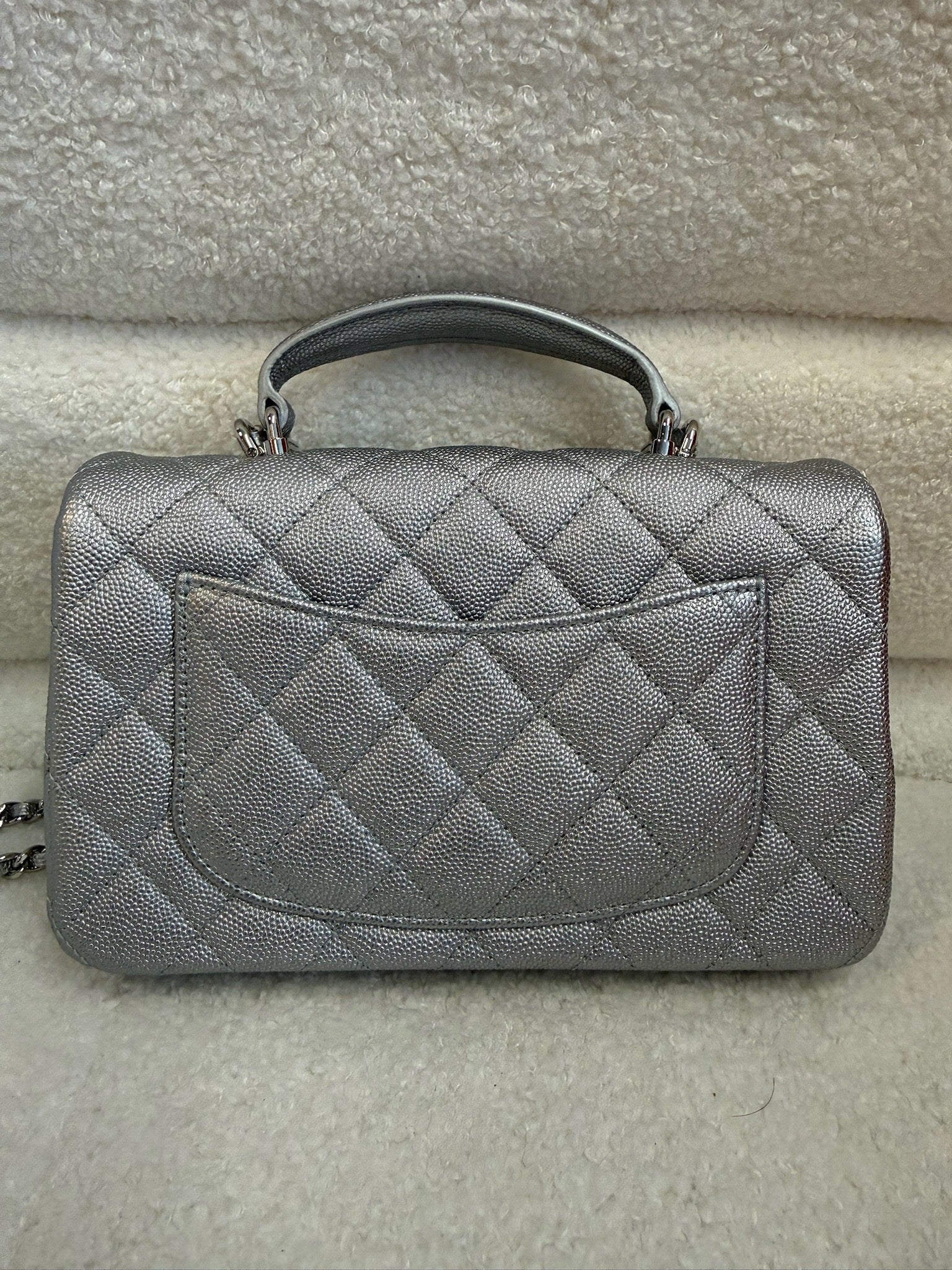 Chanel Mini Top Handle Flap Bag - Silver image 3
