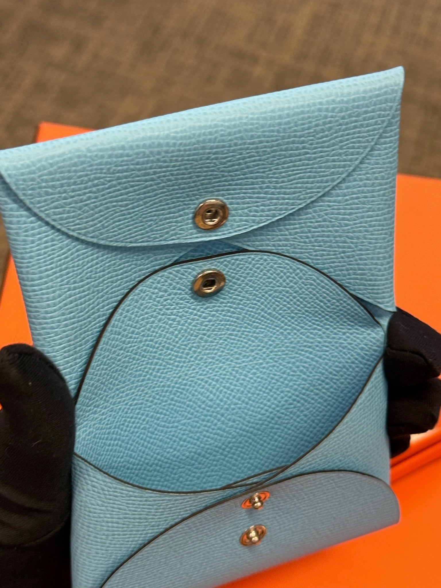 Hermès Calvi Card Holder - Light Blue image 3