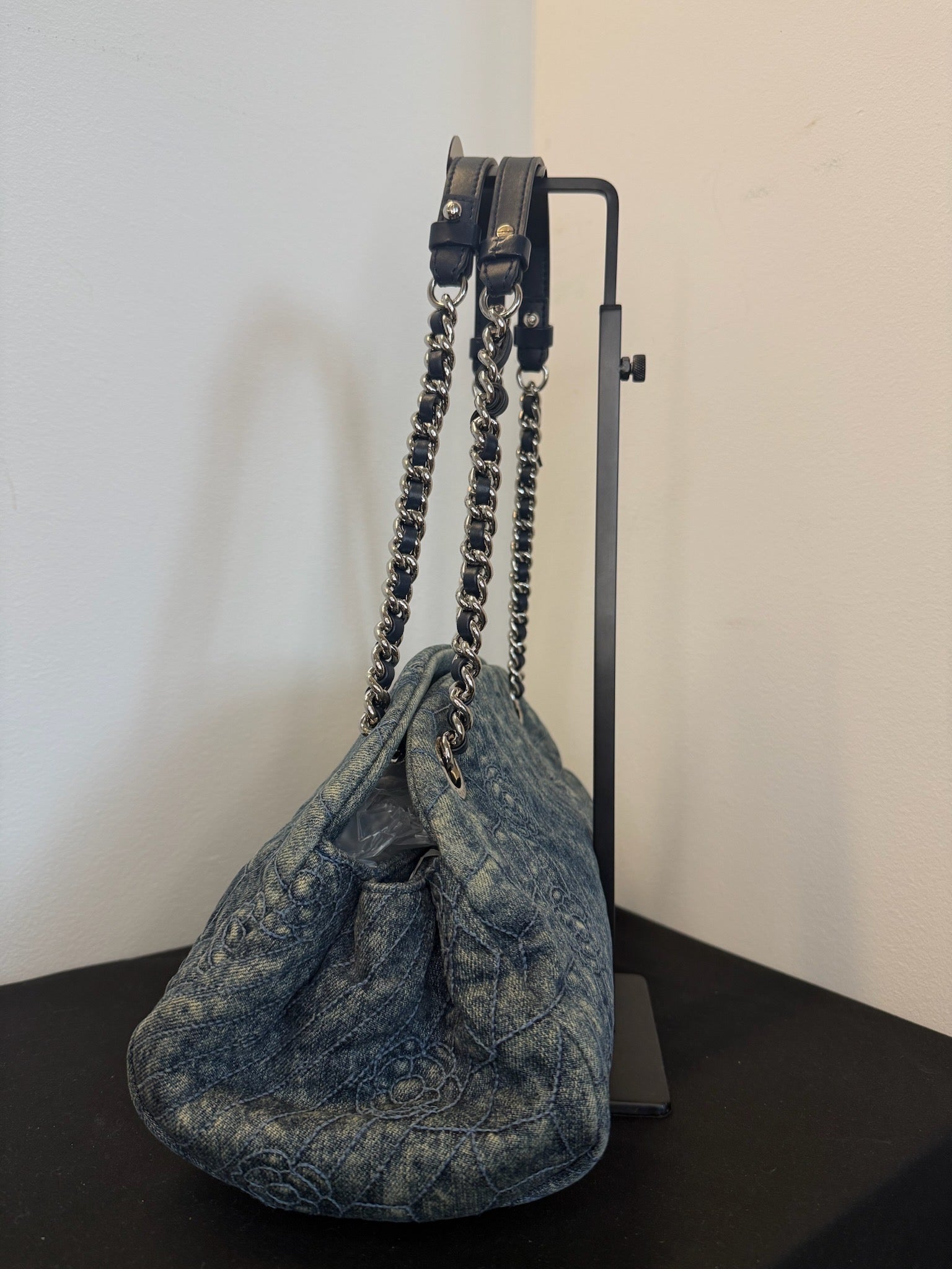 Chanel Denim Camellia Chain Shoulder Bag - Blue image 3