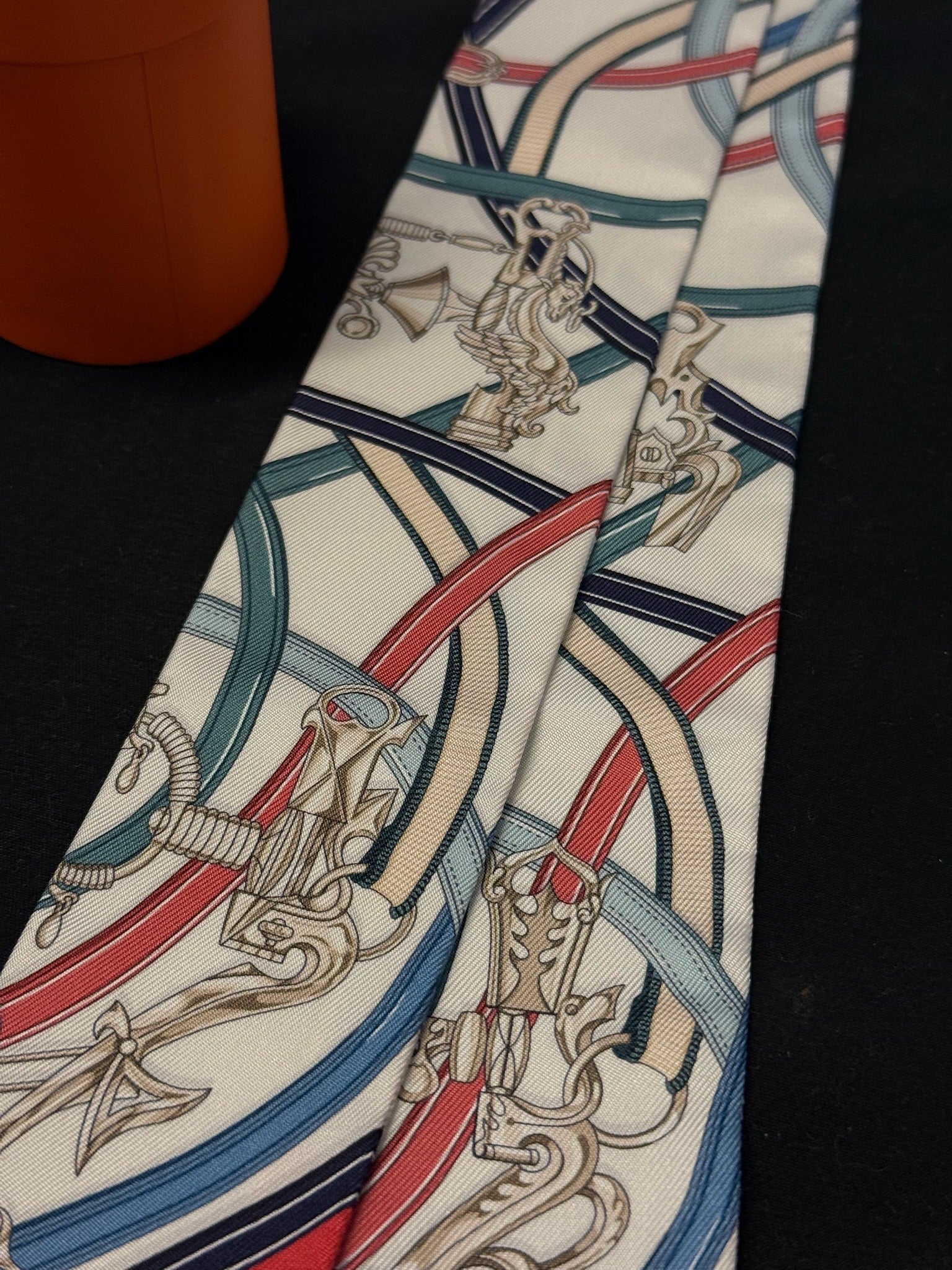 Hermès Twilly - Ivory, Blue & Red Equestrian Print image 3