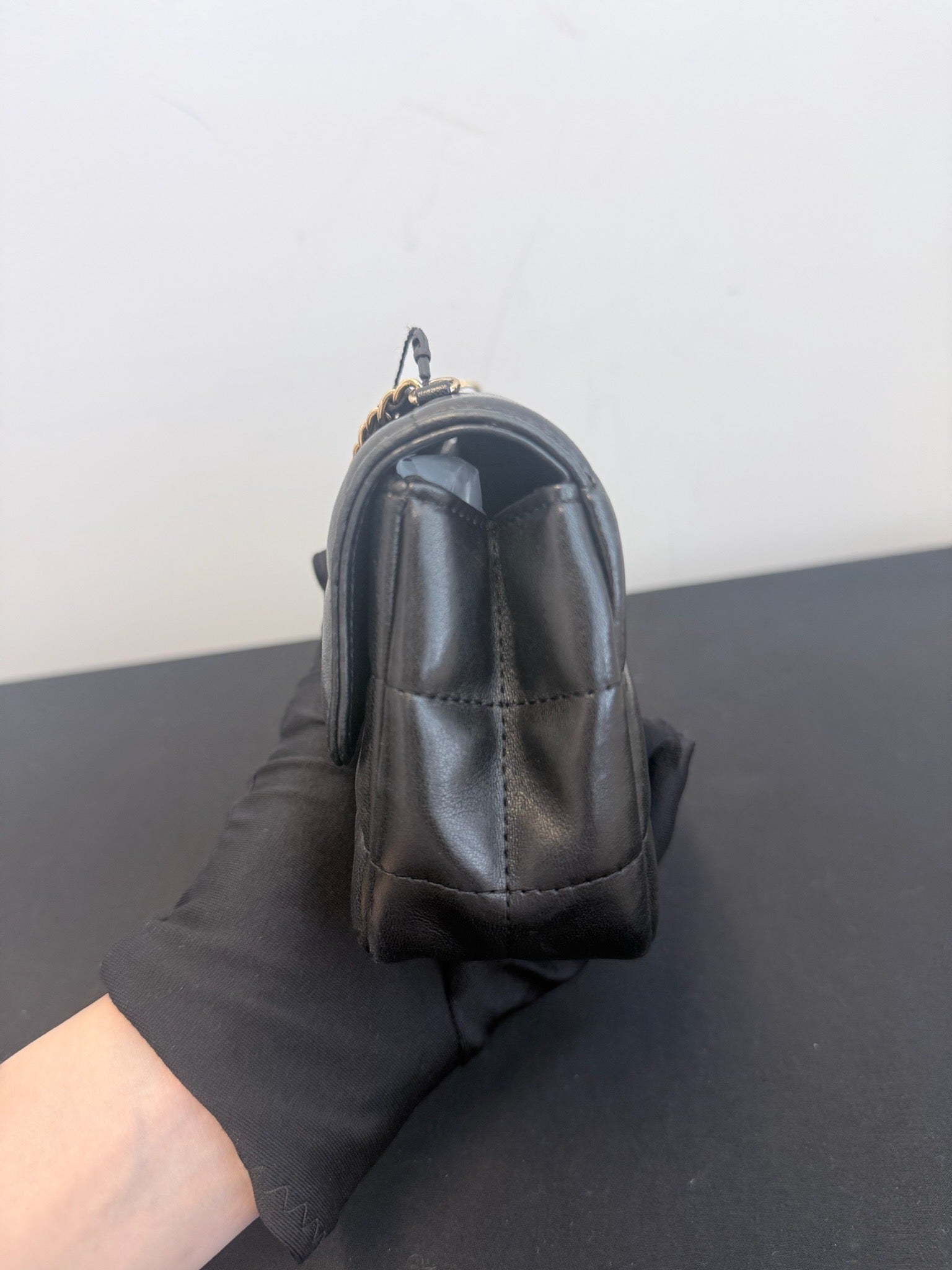 Chanel Black Lambskin Mini Classic Flap Camellia Ice Cube Chain Bag image 3