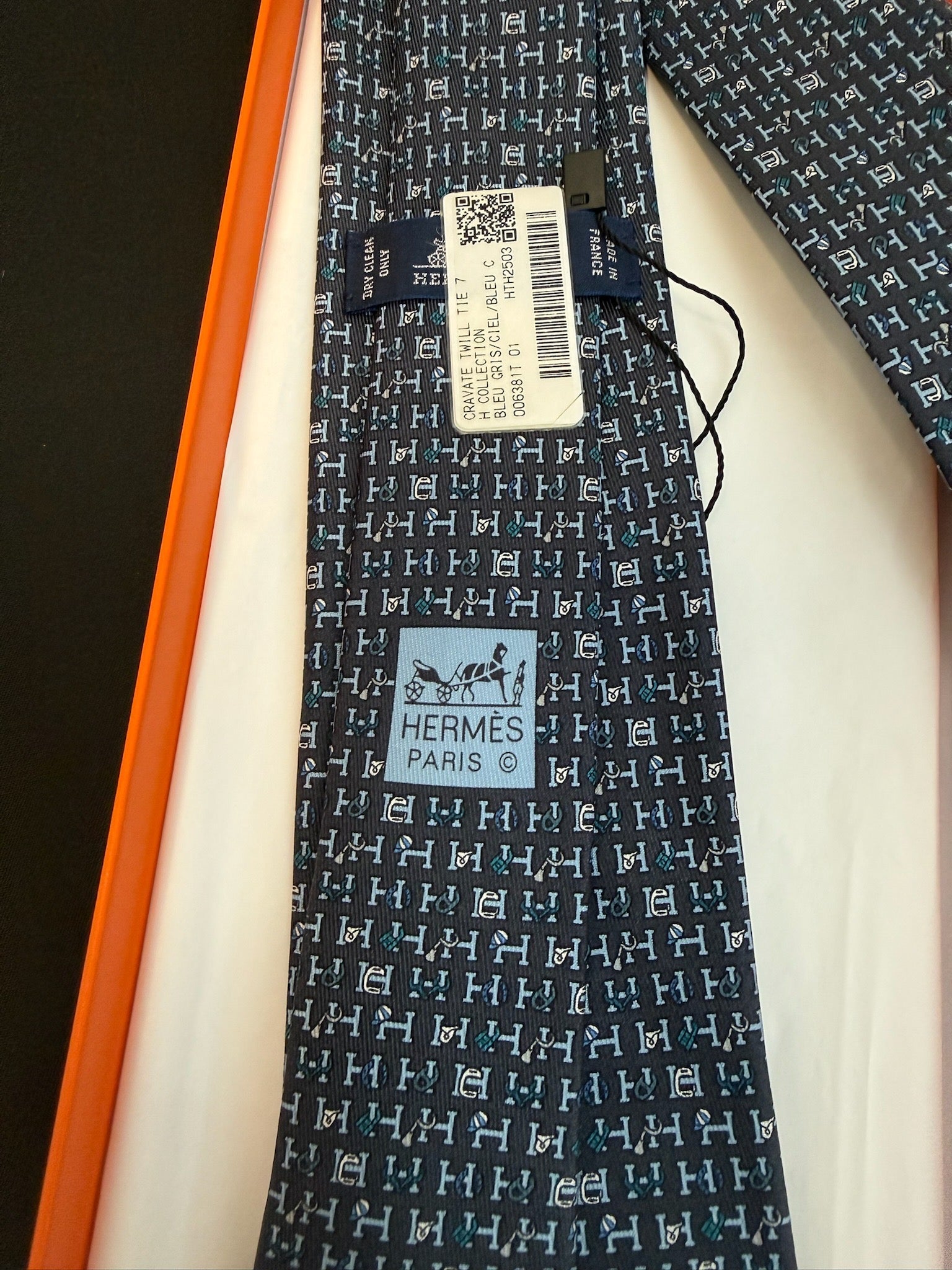 Hermès Twill Tie 7 - Bleu Gris Ciel Bleu image 3