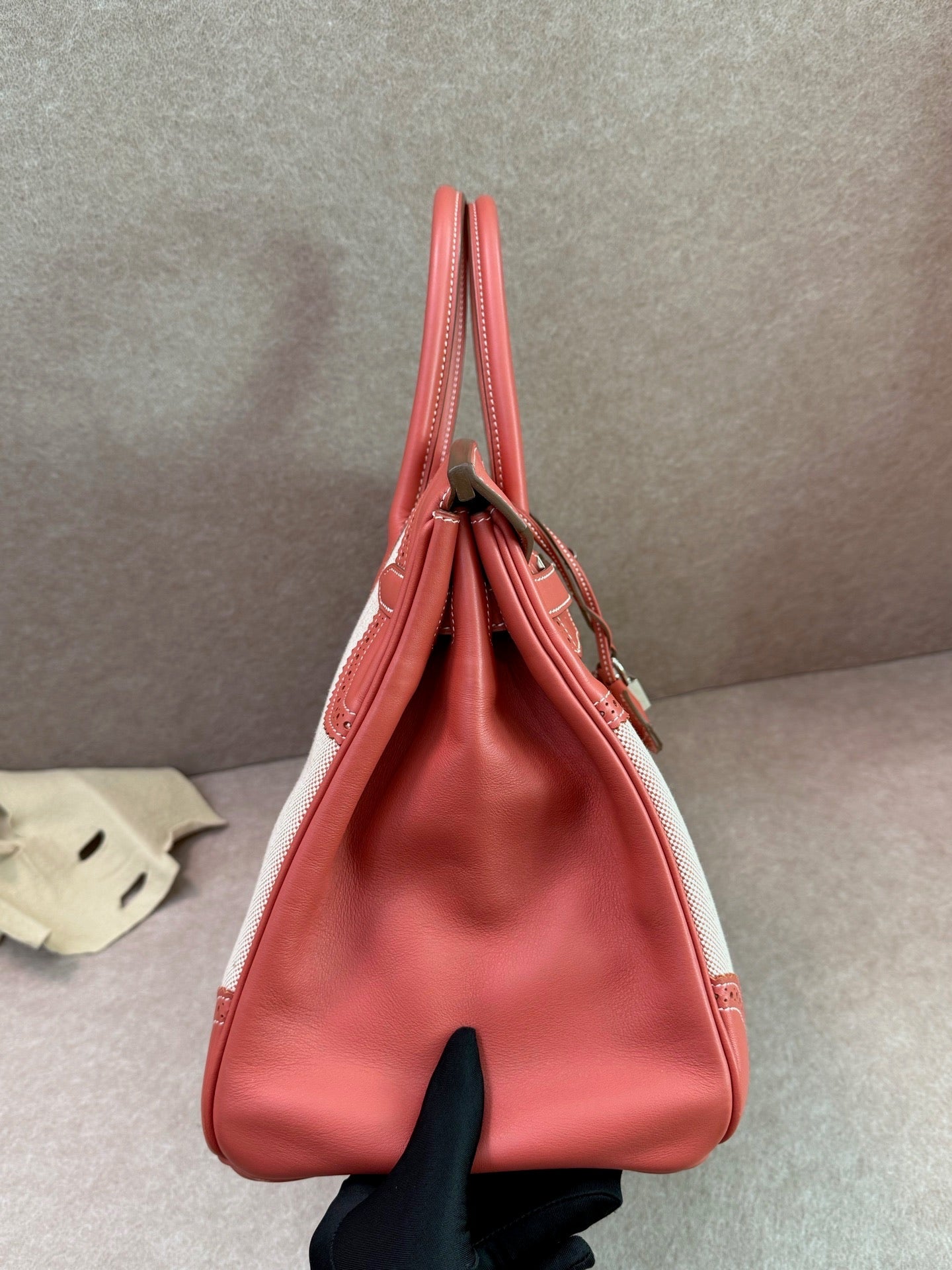 Hermès Birkin 35 Ghillies Sanguine Toile Canvas & Swift Leather Palladium Hardware