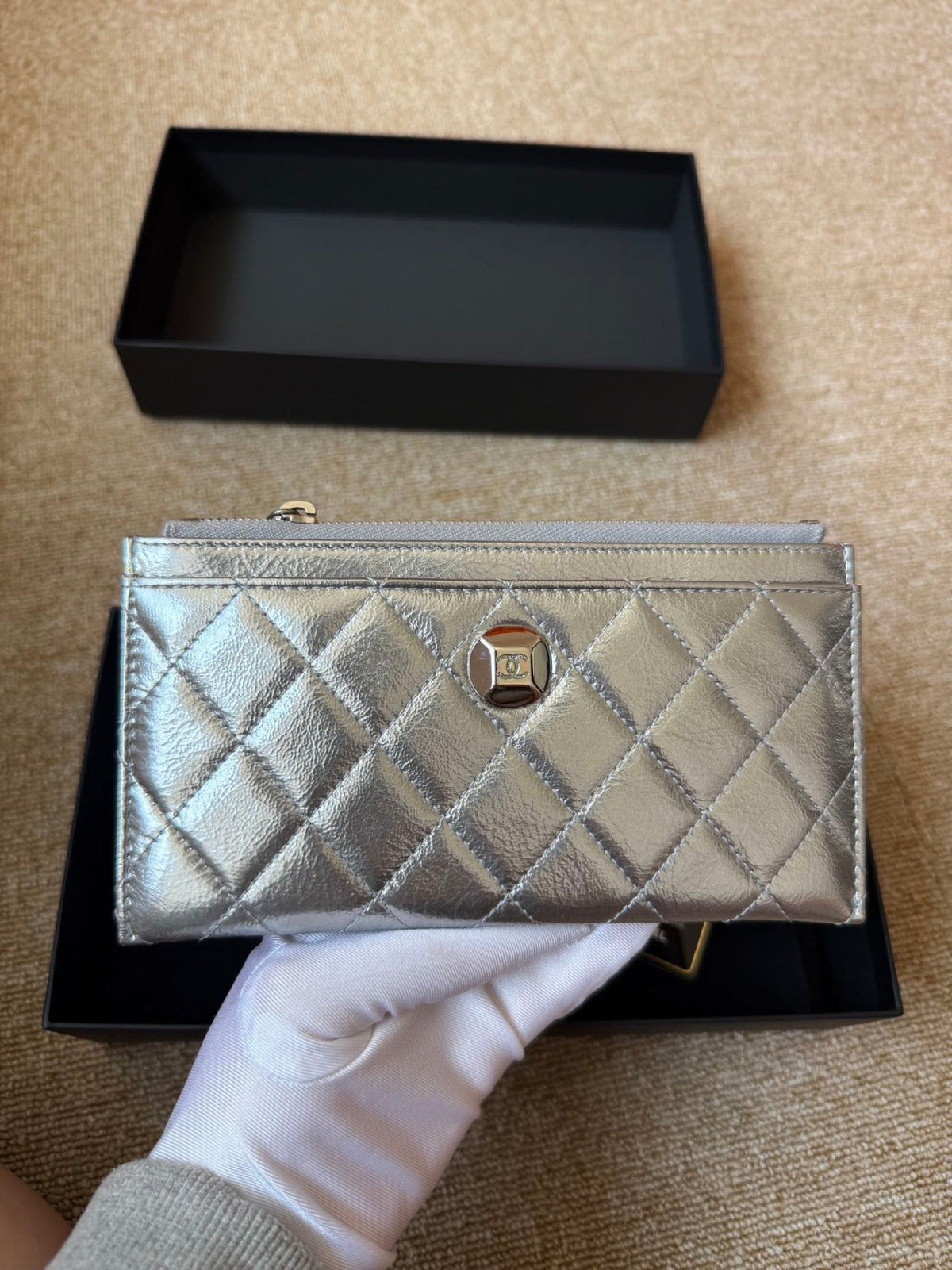 Chanel Quilted Leather Long Wallet - Silver image 4