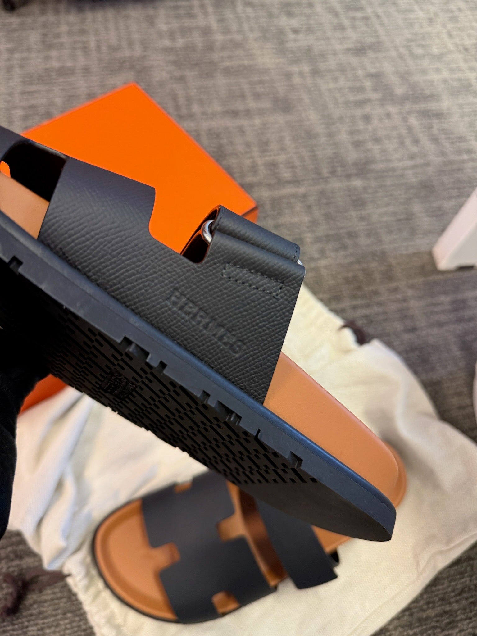 Size 42.5 - Hermès Chypre Sandals - Black & Natural image 4