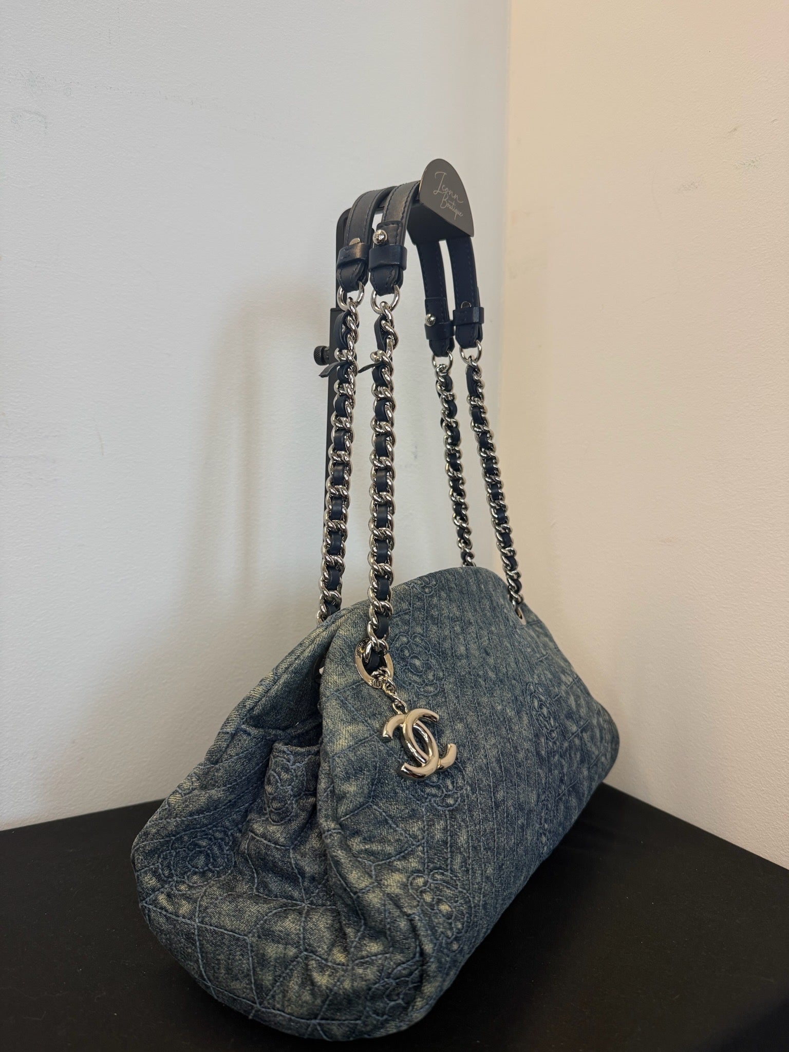 Chanel Denim Camellia Chain Shoulder Bag - Blue image 4