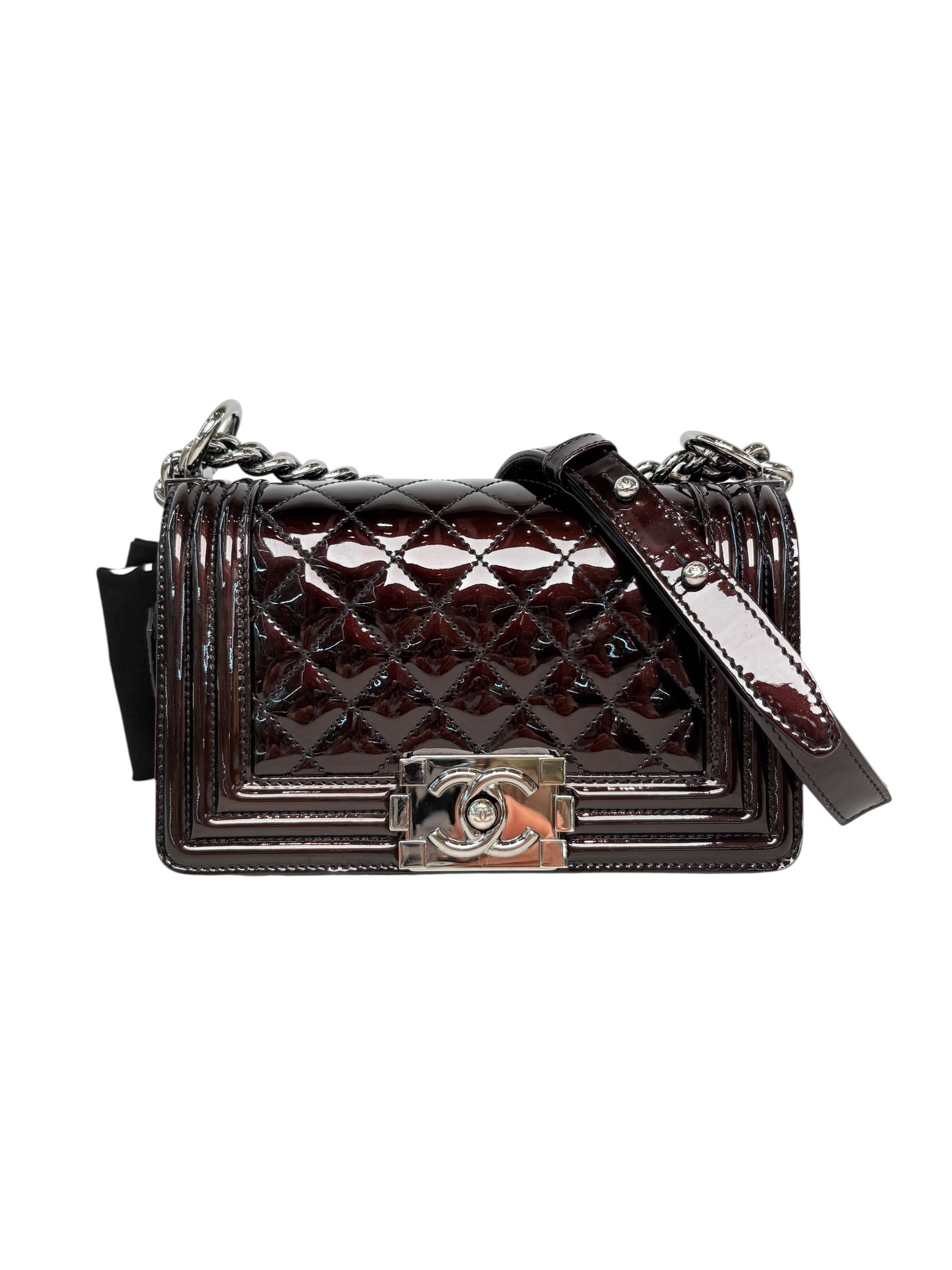 Chanel Small Burgundy Patent Leboy Bag