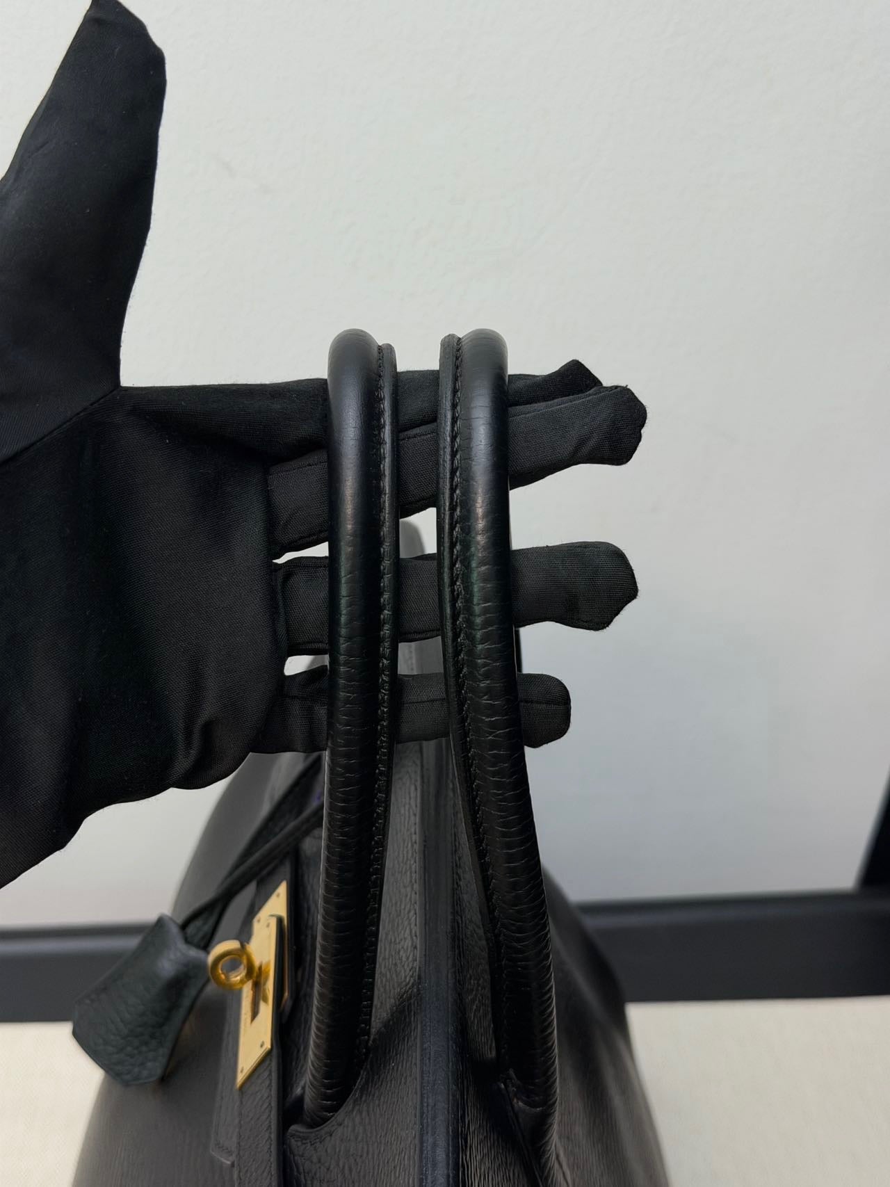 Hermes Birkin 35 Black Ardennes GHW Square F Stamp