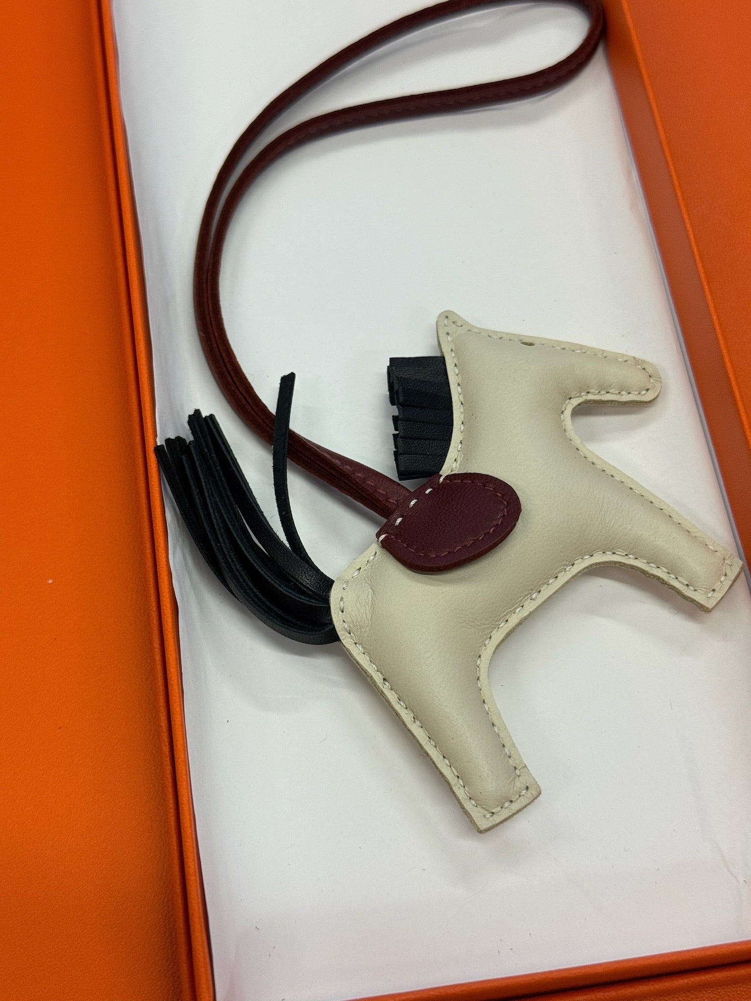 Hermès Rodeo Horse Bag Charm - Cream / Burgundy / Black image 5