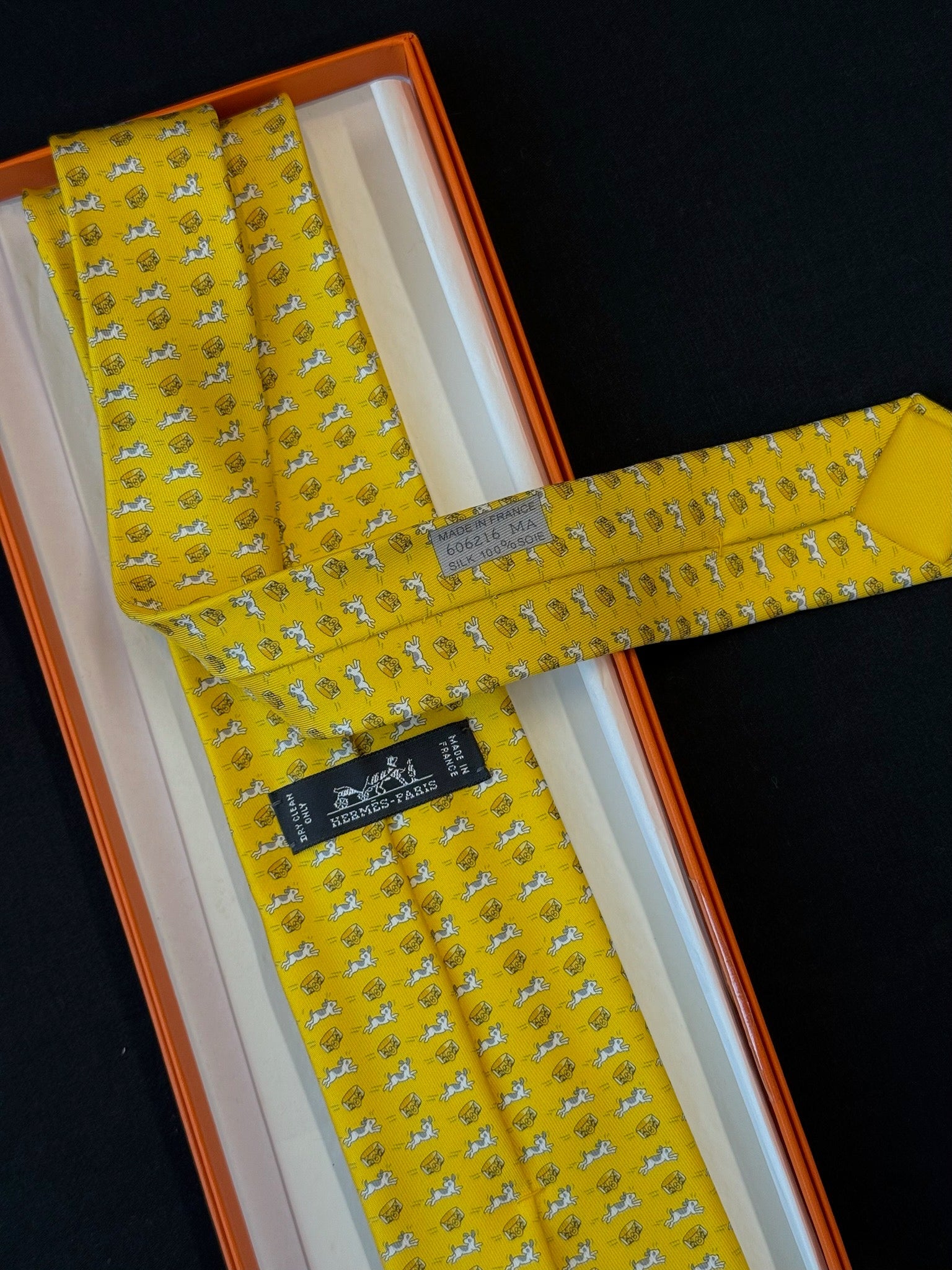 Hermès Silk Tie 7 Job Interview Tie - Jaune / Jaune Clair / Gris image 5