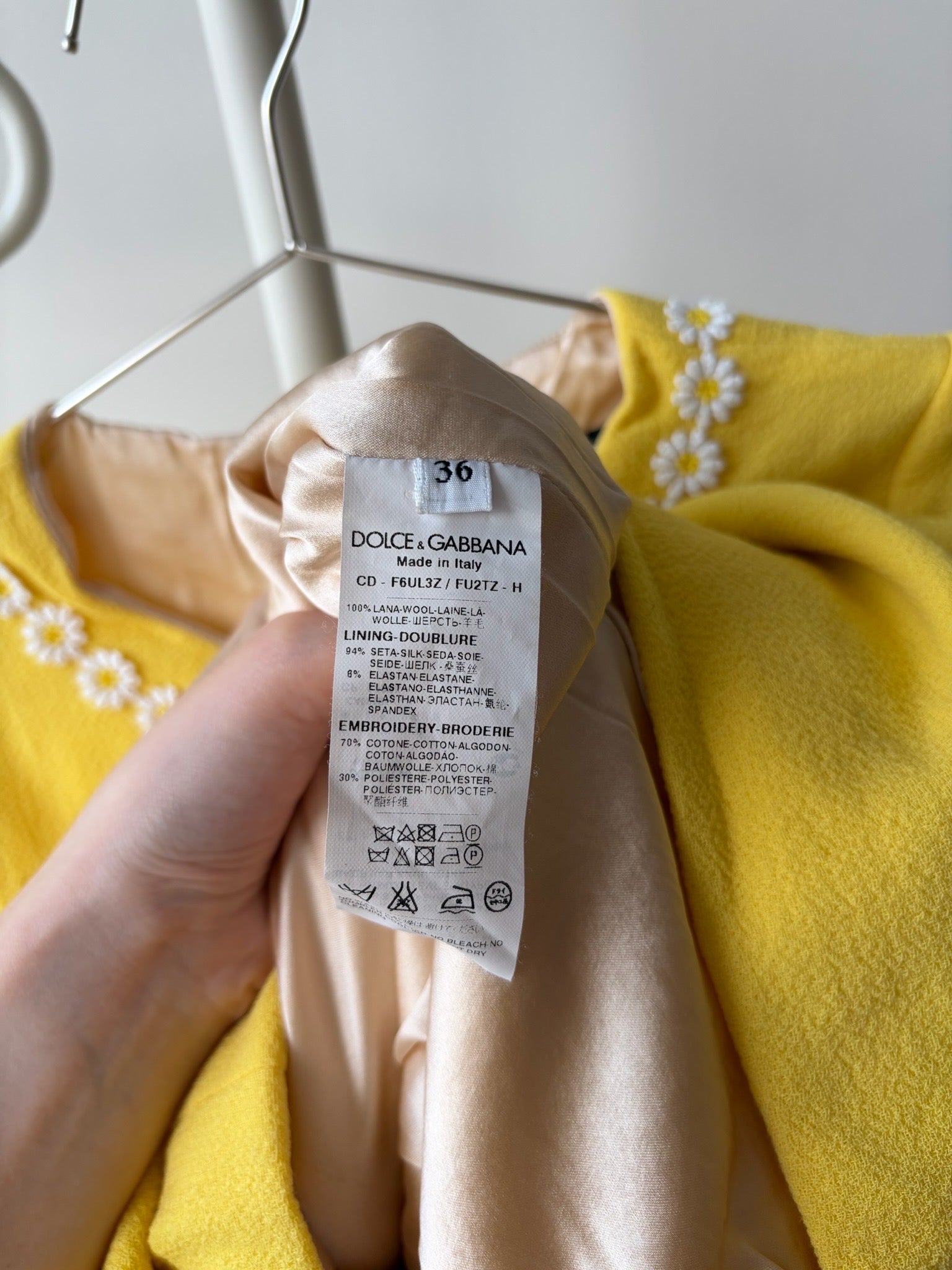 Dolce & Gabbana Yellow Floral Wool Dress image 5