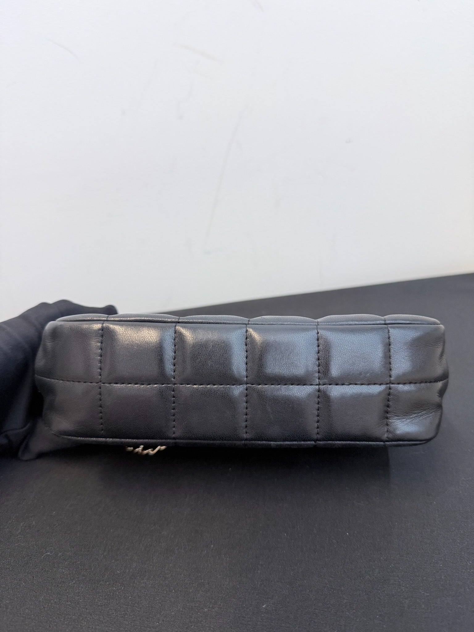 Chanel Black Lambskin Mini Classic Flap Camellia Ice Cube Chain Bag image 5