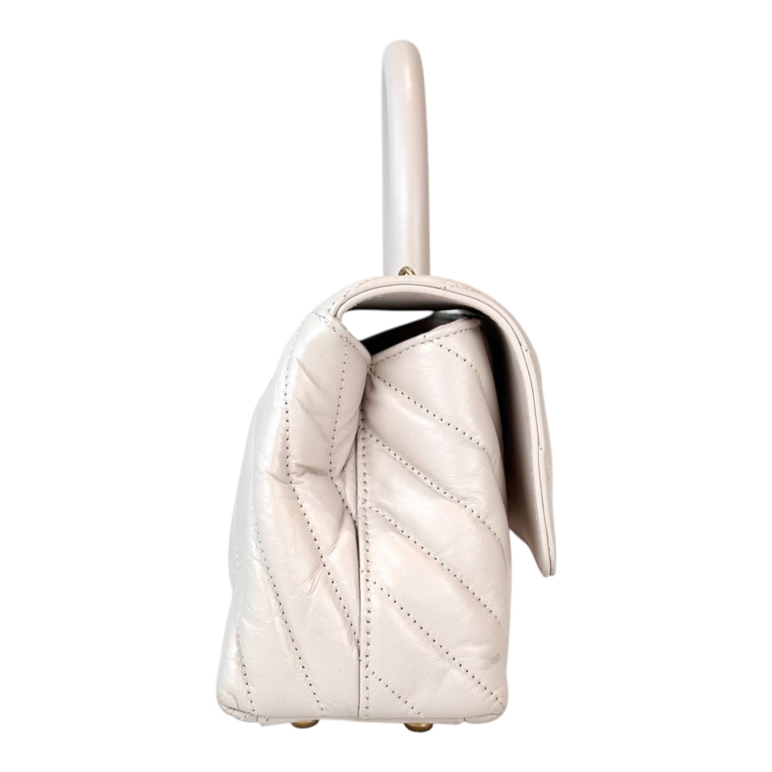 Chanel Cream Chevron Top Handle with GHW in Calfkin