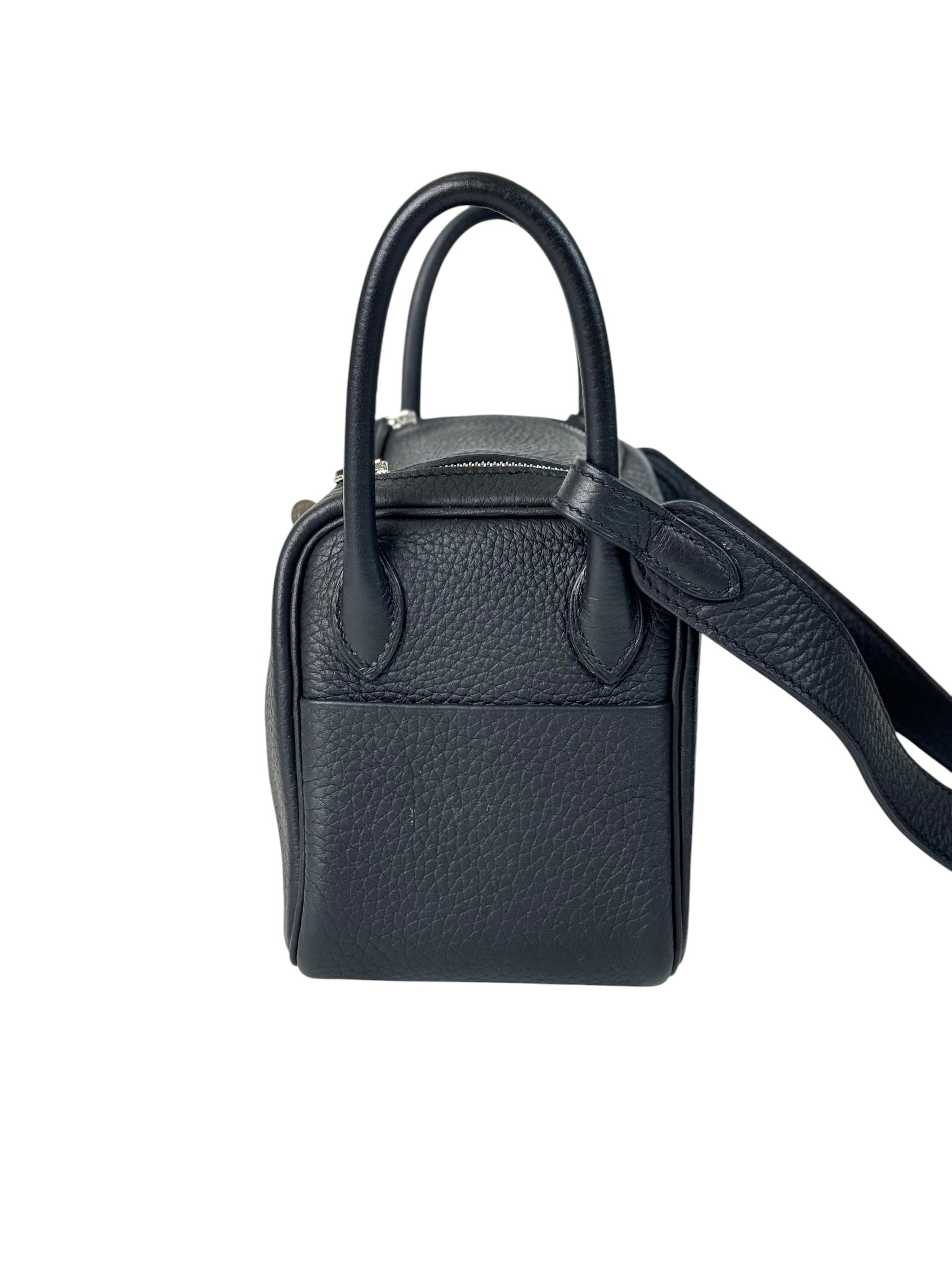 Hermes Black Lindy Mini Bag In Clemence