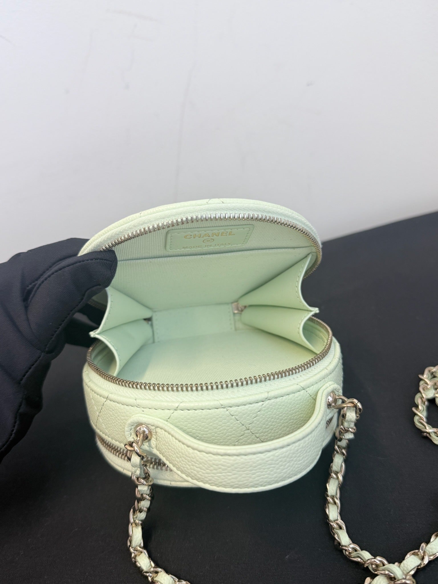 Chanel Apple Green Caviar Leather Round Vanity Bag with Top Handle image 6