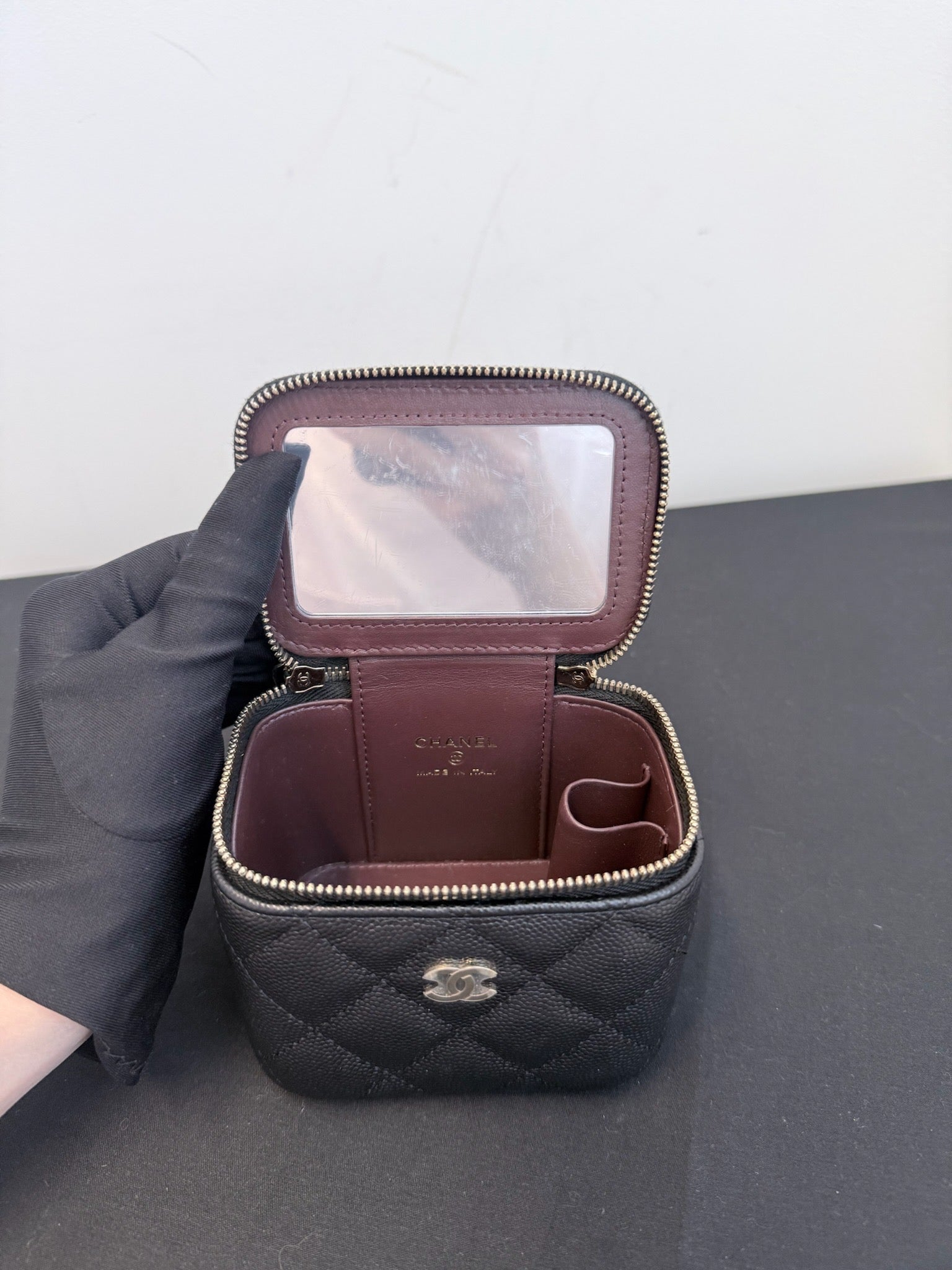 Chanel Black Lambskin Mini Vanity Case with Top Handle image 6