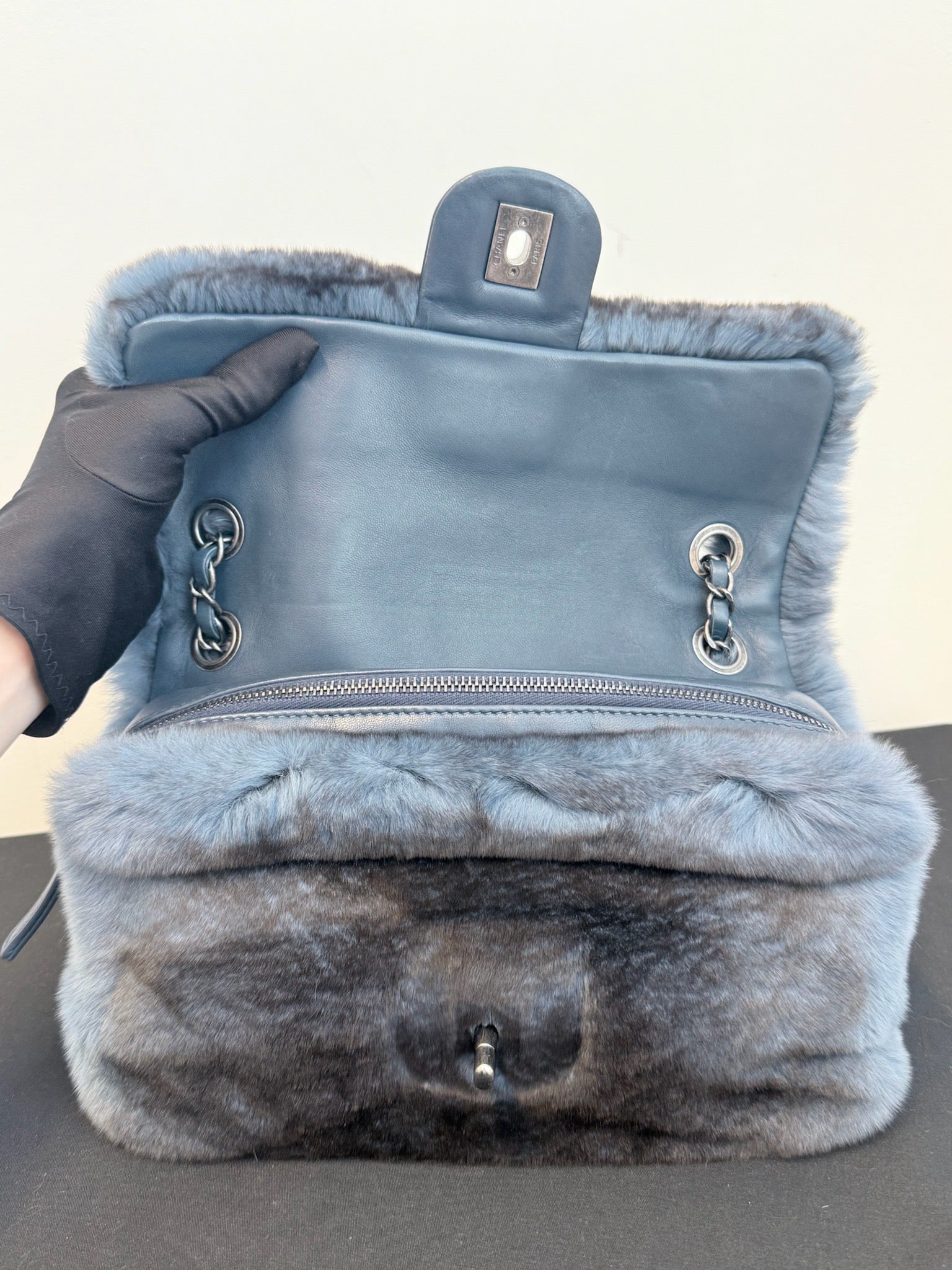 Chanel Blue-Black Gradient Fur Medium Classic Flap Bag image 6