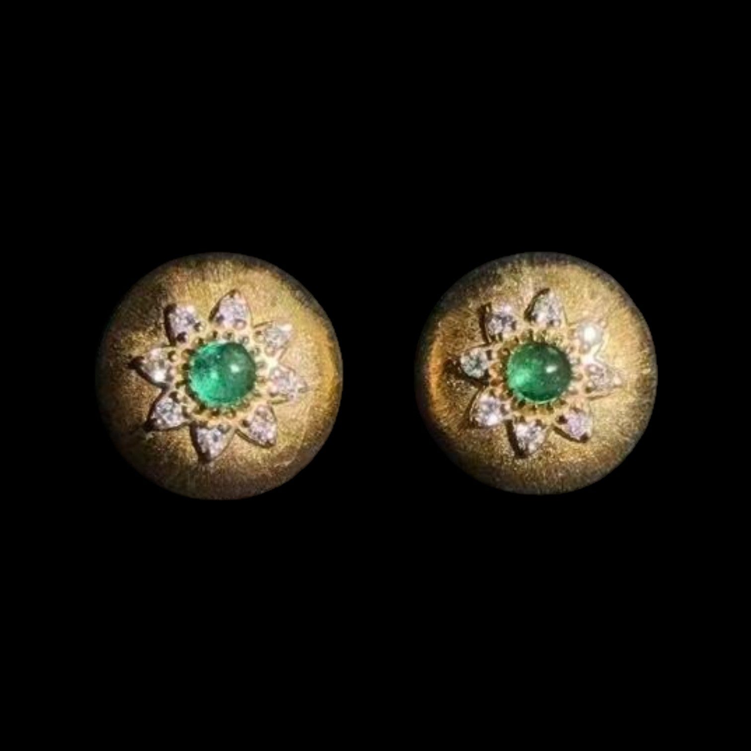 0.12ct Natural Emerald & 0.07ct Diamond Earrings set in 18K Gold