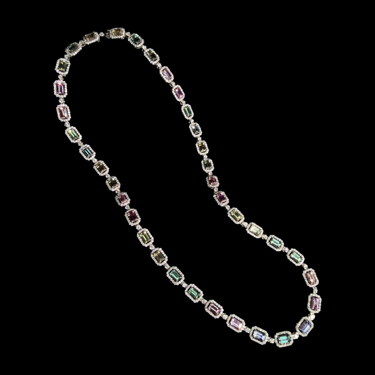 11.36ct Unheated Natural Multi-colored Sapphire & 3.96ct Diamond Necklace set in Platinum