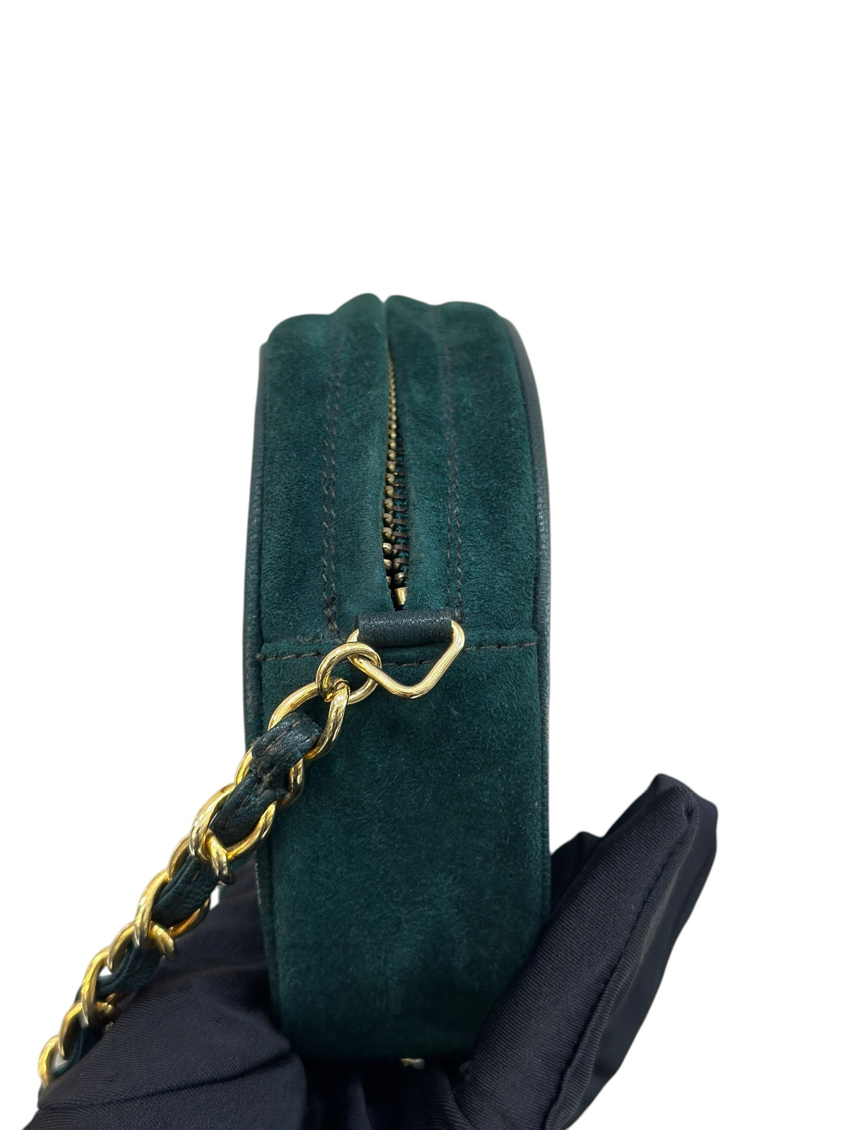 Chanel Vintage Green Suede Tassel Oval CC Bag