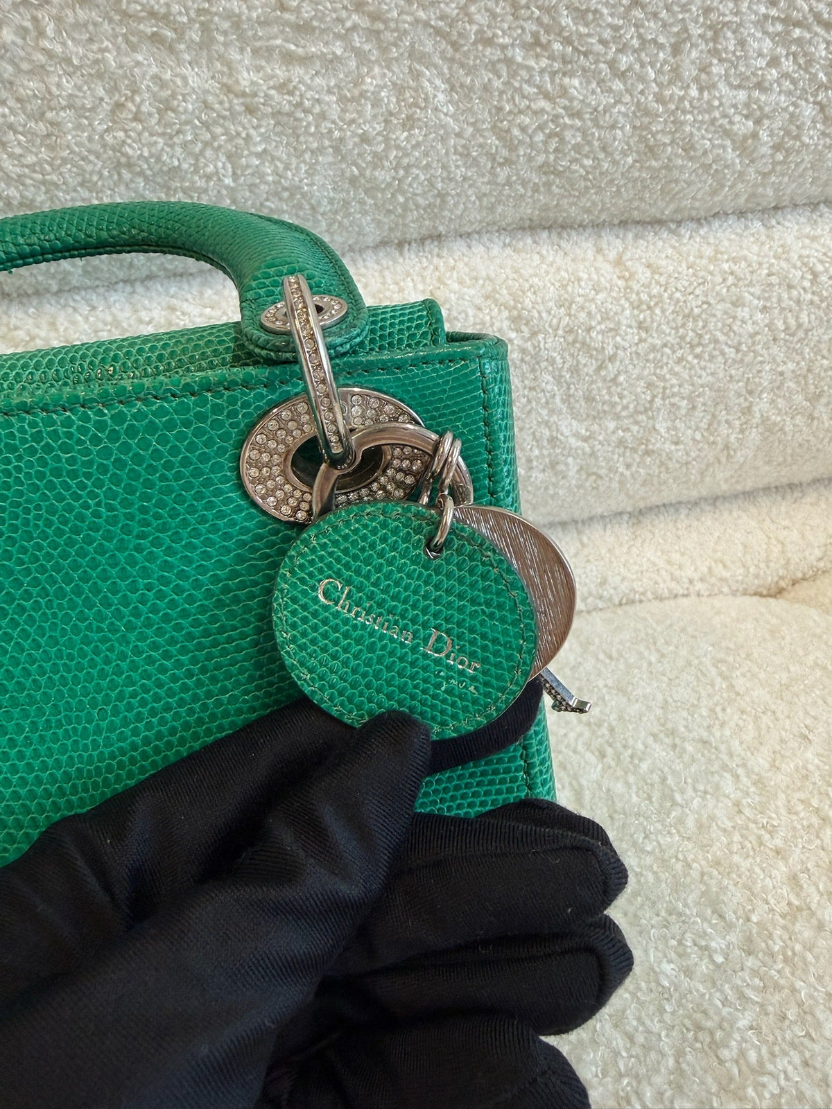 Dior Lady Dior Lizard - Green With Diamond image 7